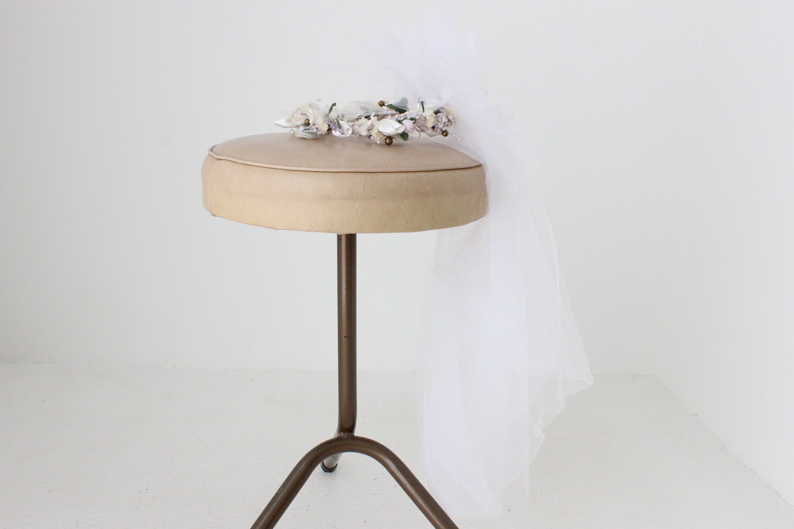 Vintage 90s Bridal Flower Head Piece with Outrageous Tulle Veil