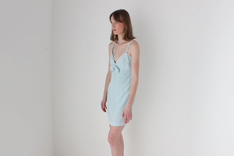 90s Pastel Fitted Crepe Mini Dress w/ Bow