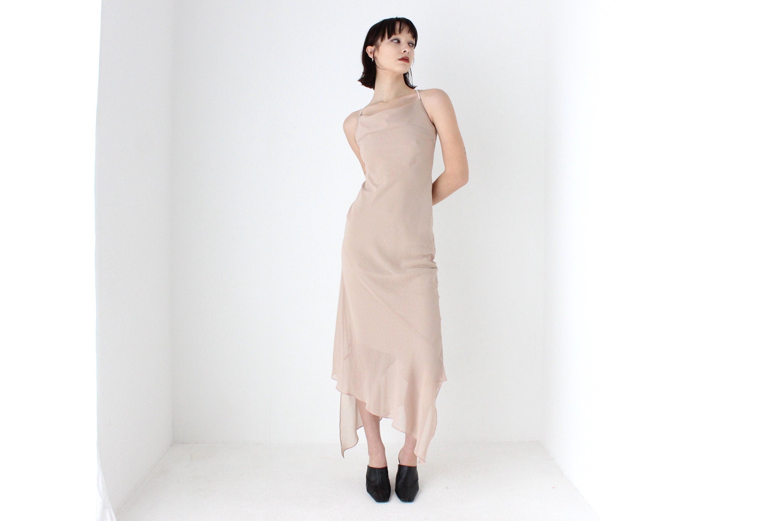 Y2K 'Invisible' Sexy Minimal Asymmetric Slip Cocktail Dress