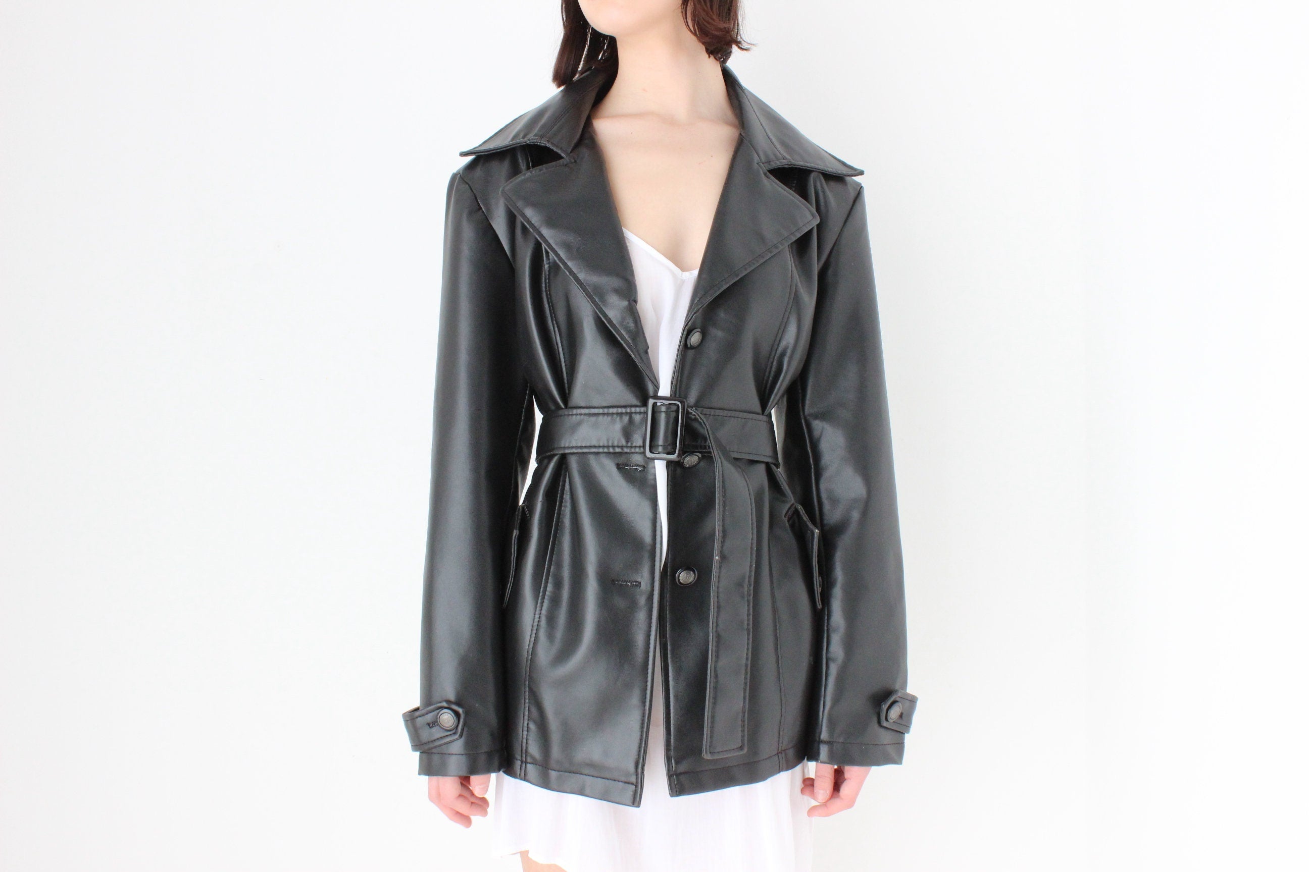 80s Italian Made Boxy Belted Vinyl Coat