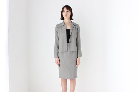 90s Houndstooth Check Sexy Professional Fitted Two Piece Skirt Suit