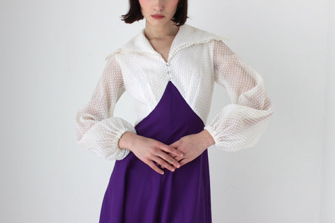 Fabulous 70s Crimplene Dramatic Collar & Poet Sleeve Gown