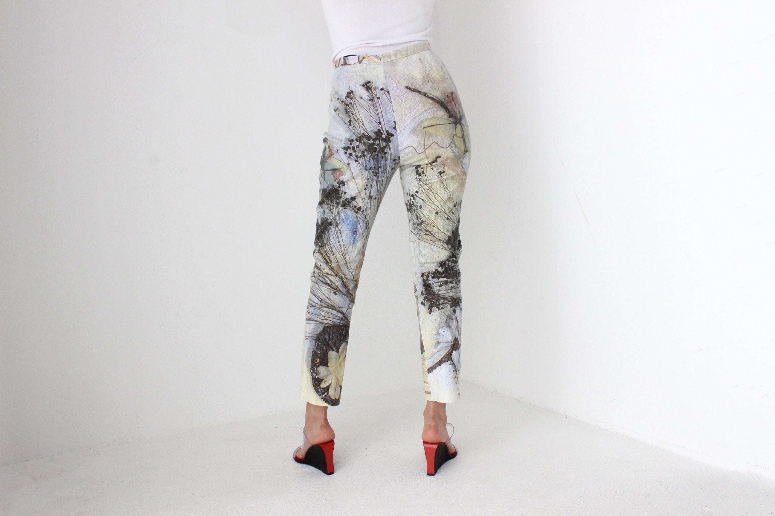 Y2K Abstract Fairy Grotto Cropped Stretch Denim Printed Jeans