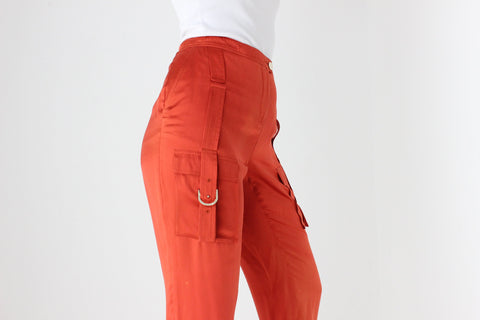 Y2K Roberto Cavalli Pure Silk Cropped Cargo Pocket Pants