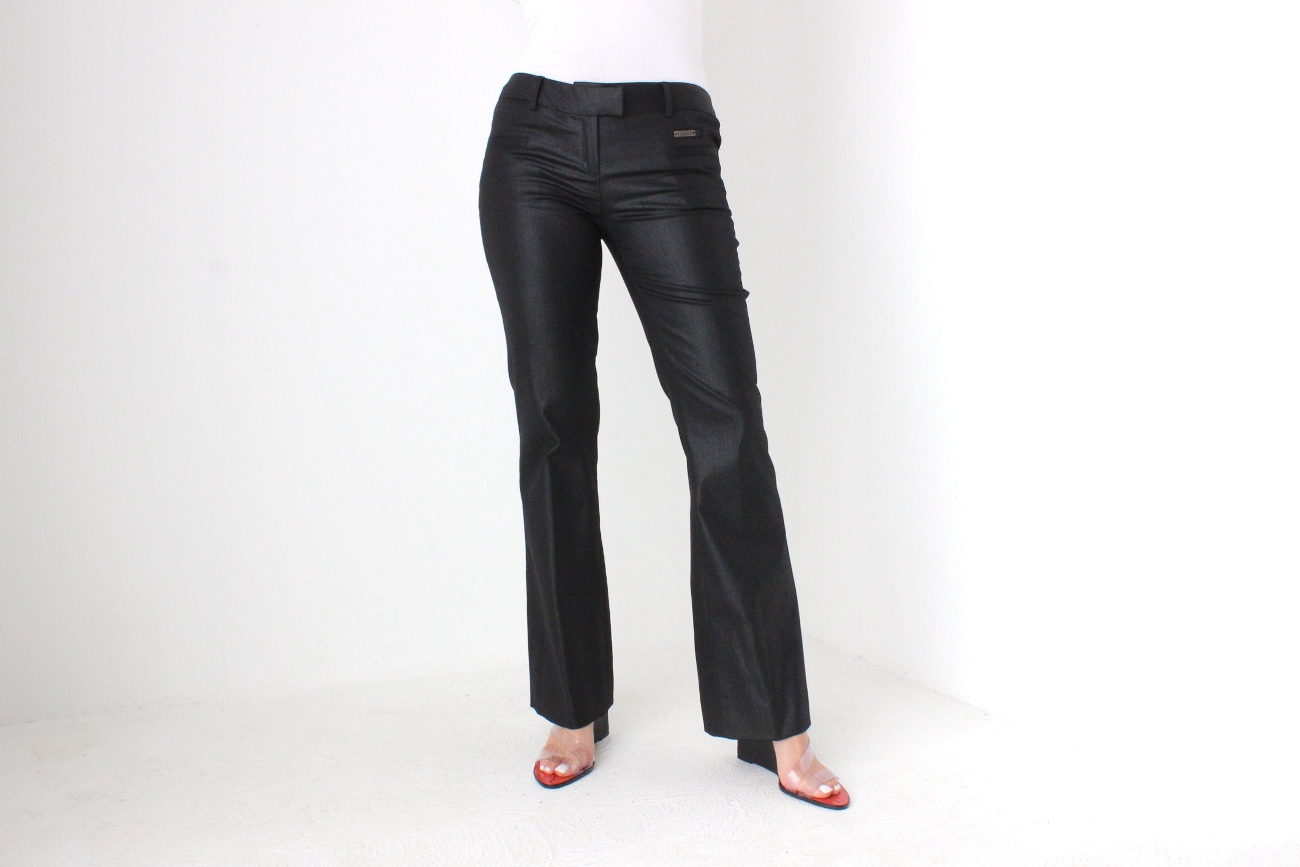 Vintage John Galliano Stretch Wool Blend Leather Look Bootcut Flares