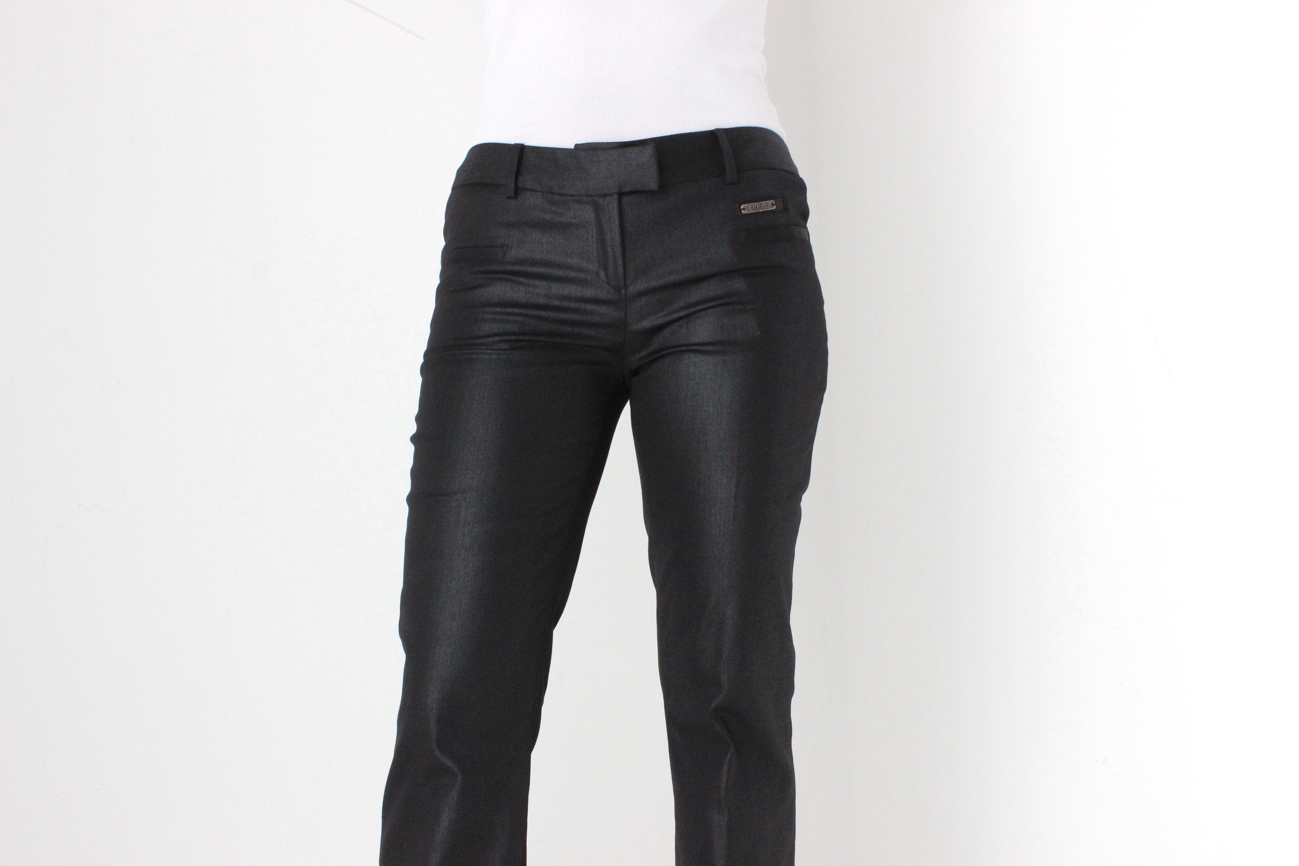 Vintage John Galliano Stretch Wool Blend Leather Look Bootcut Flares