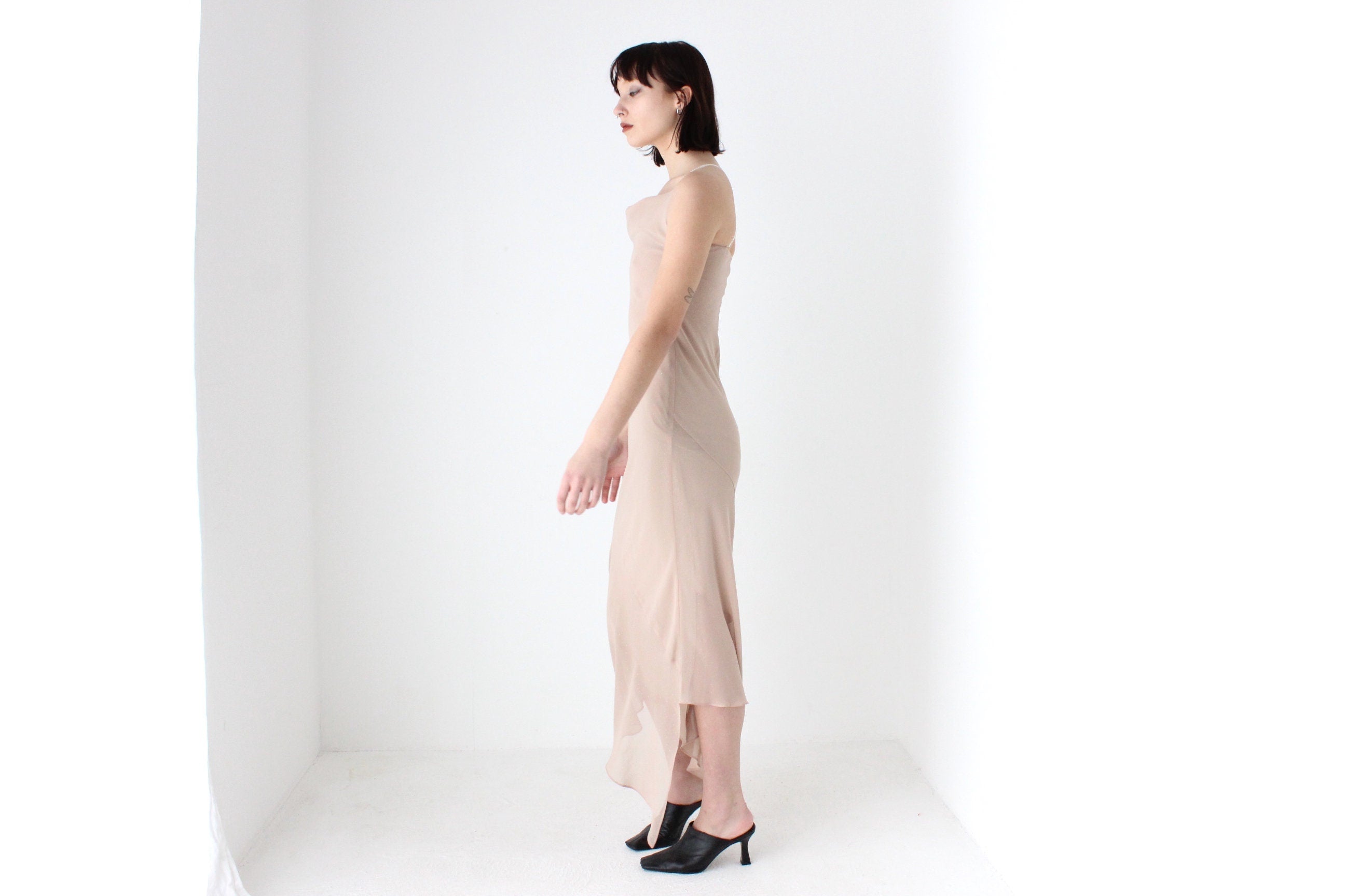 Y2K 'Invisible' Sexy Minimal Asymmetric Slip Cocktail Dress