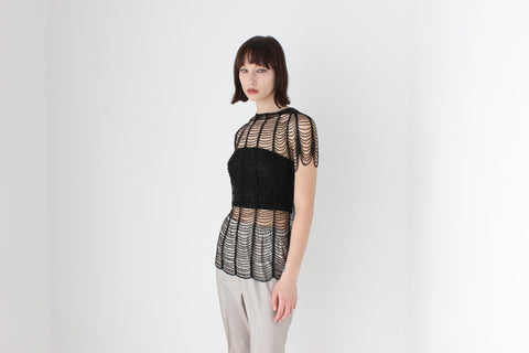 Y2K Intricate Scalloped Drape Beaded Cage Top