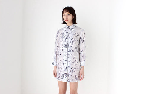 70s Bemberg Featherweight Psychedelic Floral Mini Shirt Dress