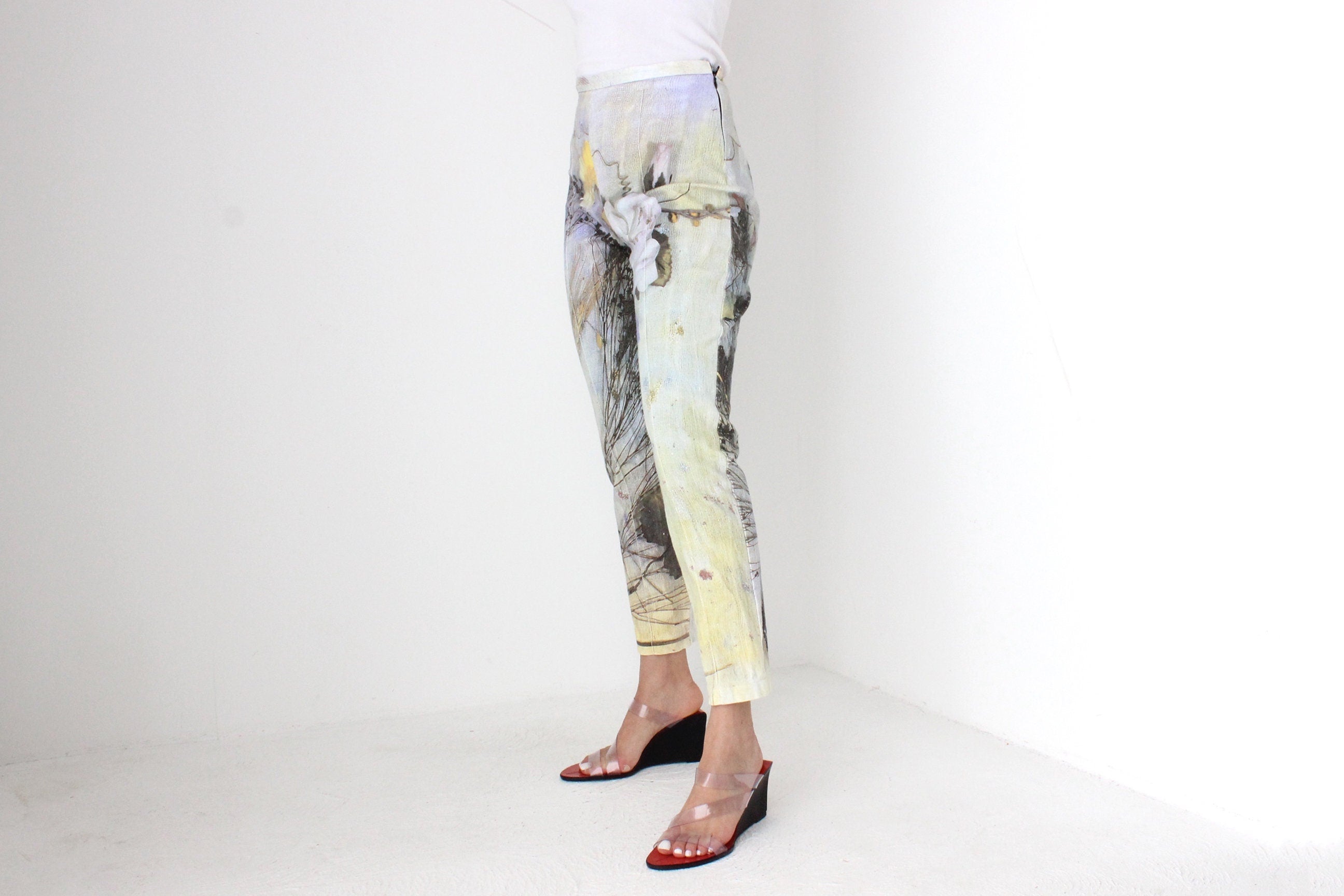 Y2K Abstract Fairy Grotto Cropped Stretch Denim Printed Jeans