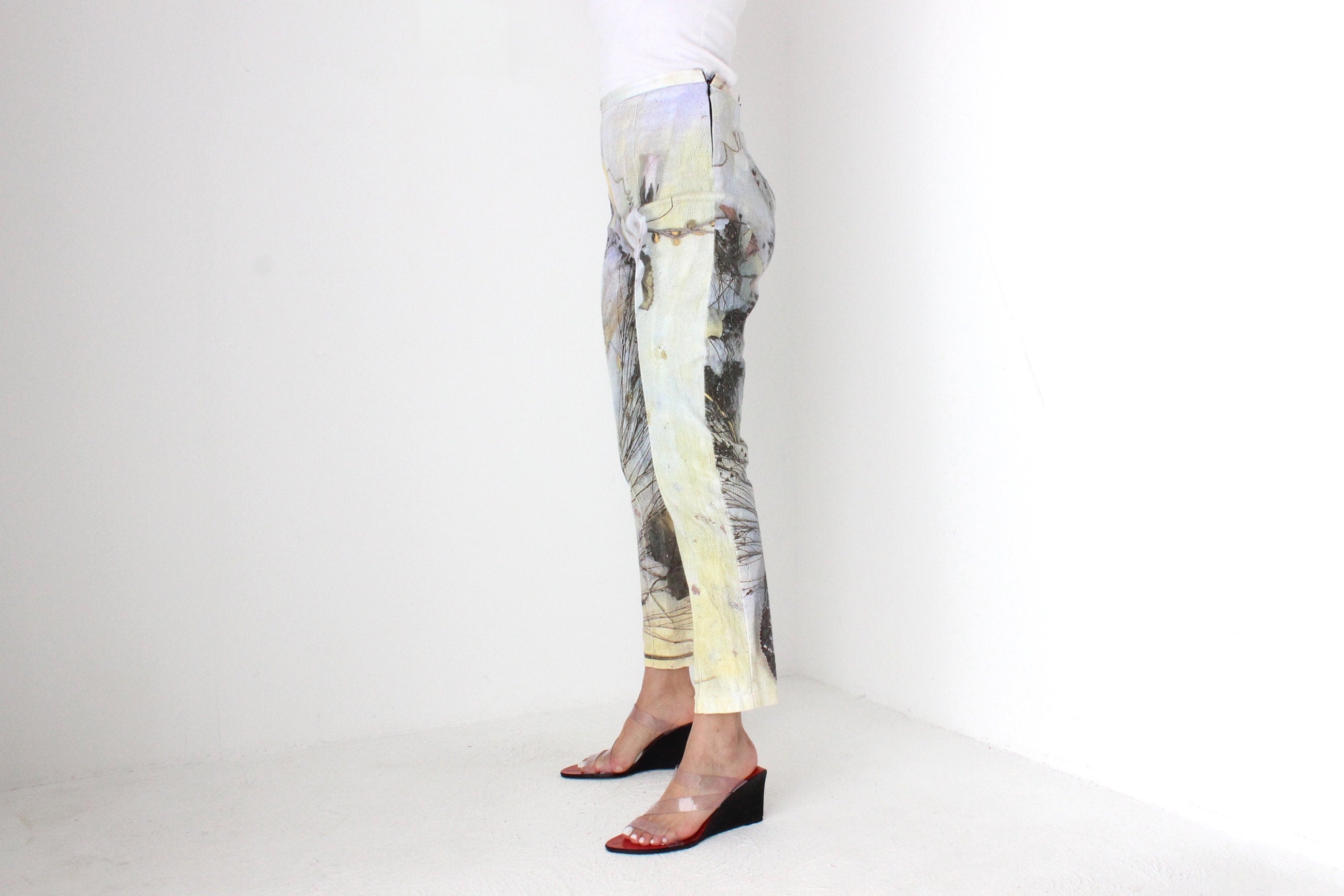 Y2K Abstract Fairy Grotto Cropped Stretch Denim Printed Jeans