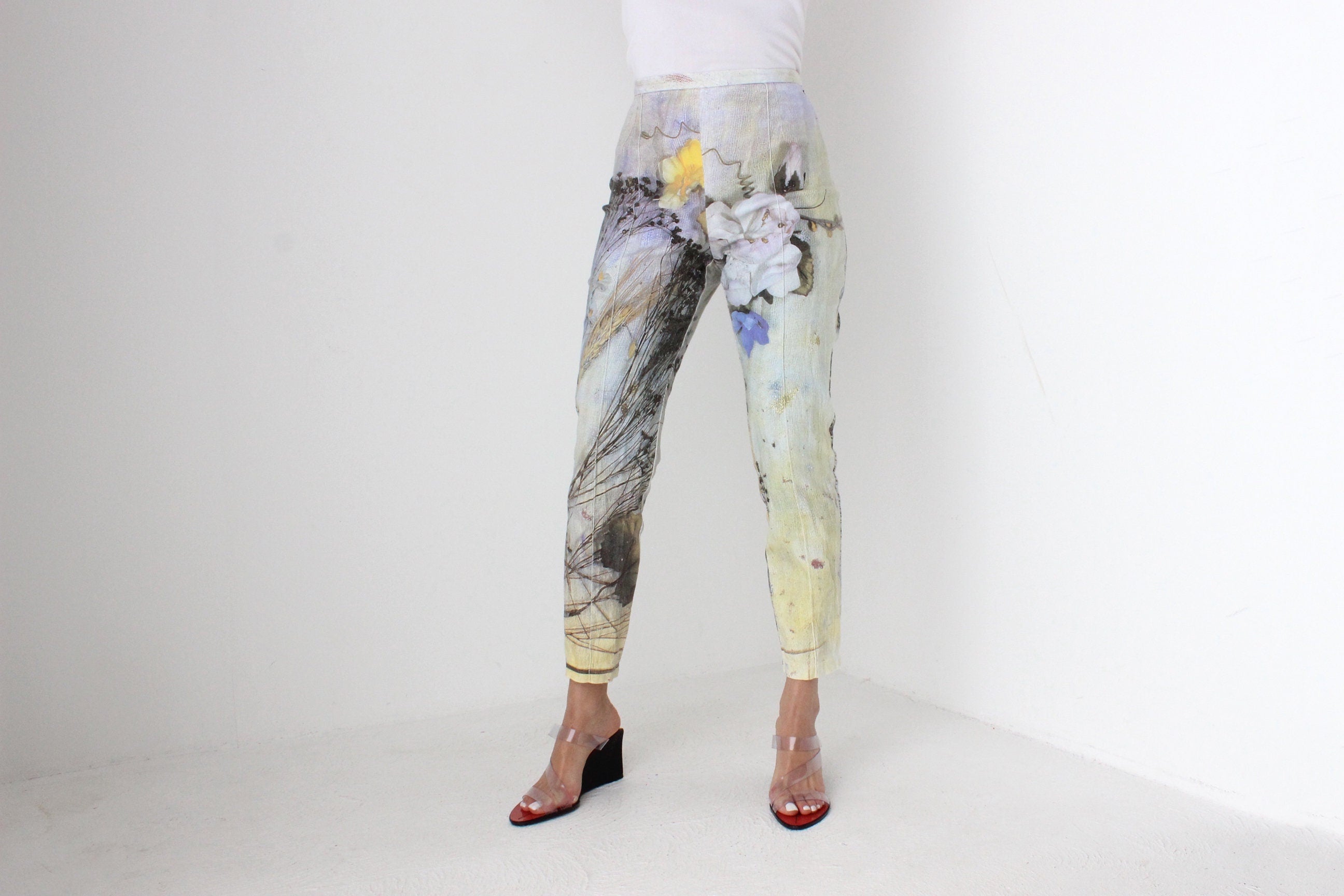 Y2K Abstract Fairy Grotto Cropped Stretch Denim Printed Jeans