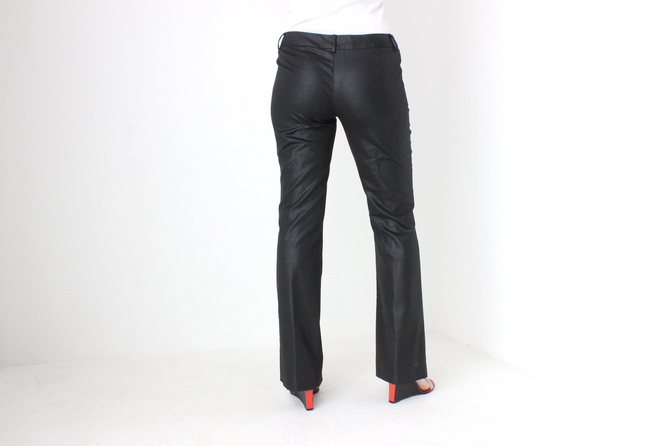 Vintage John Galliano Stretch Wool Blend Leather Look Bootcut Flares