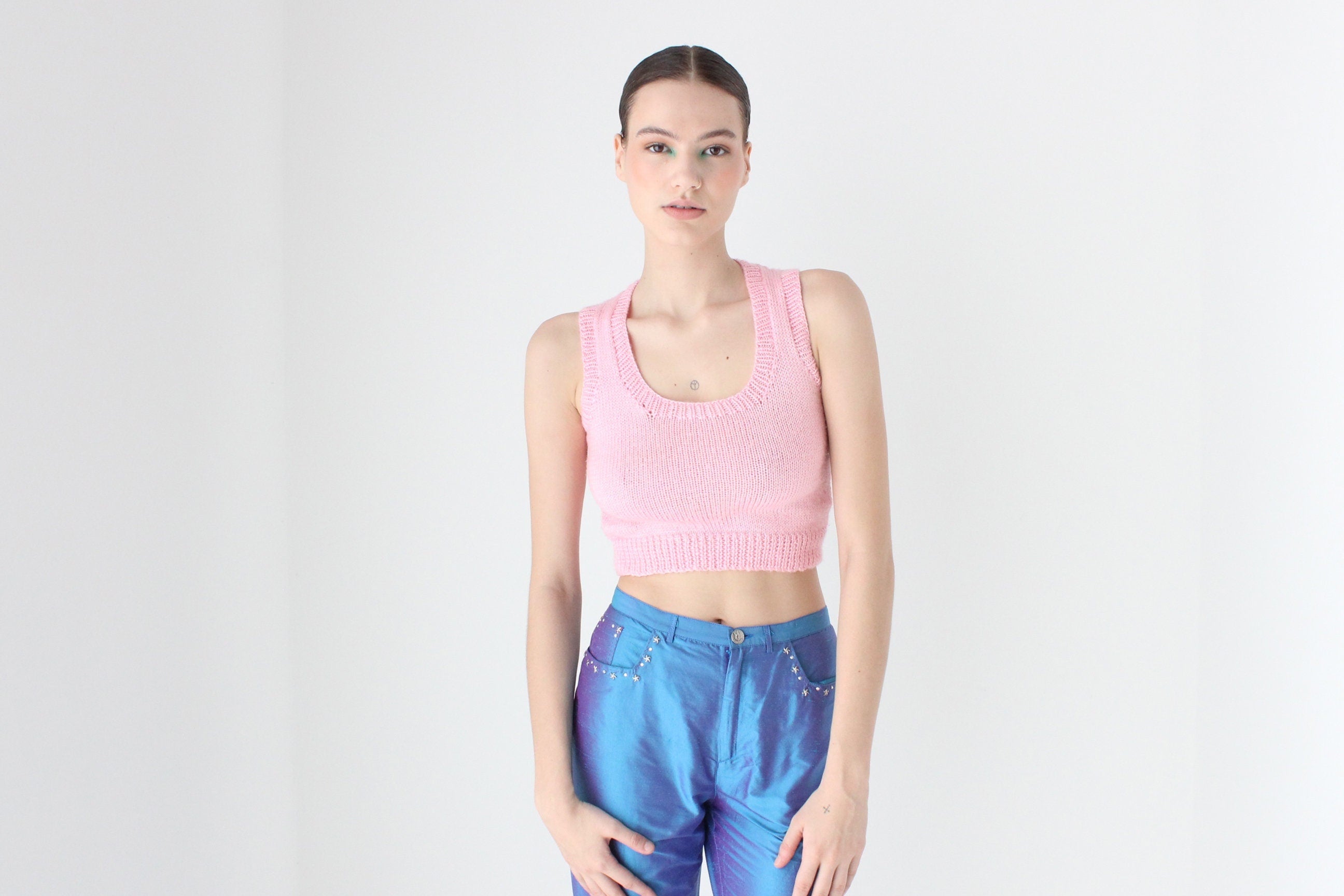 Adorable 80s Baby Pink Pastel Knit Crop Top