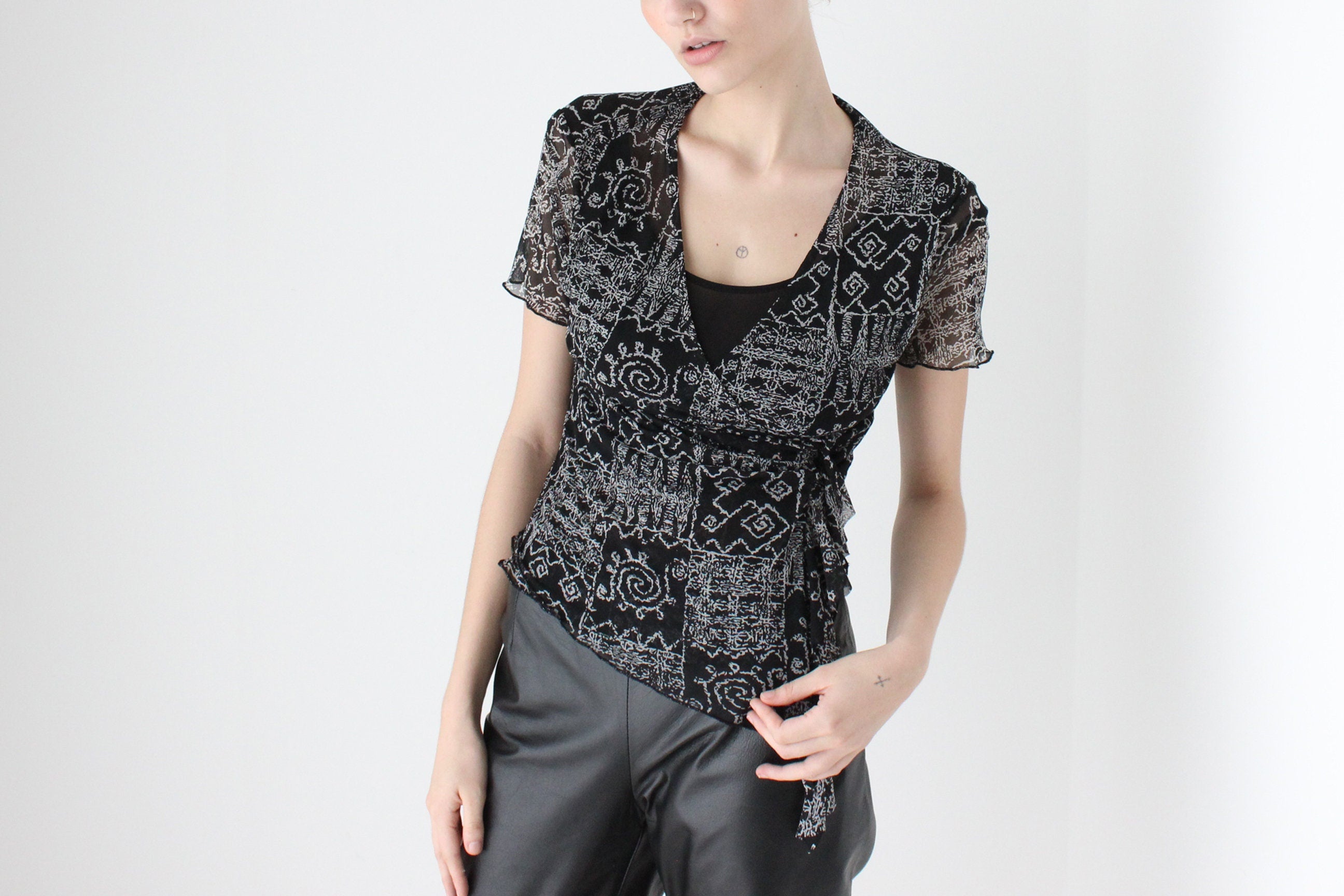 Y2K Abstract Print Mesh Top