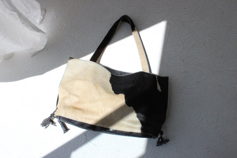 90s Genuine Cow Hide Hand Crafted Large Leather Tote Bag