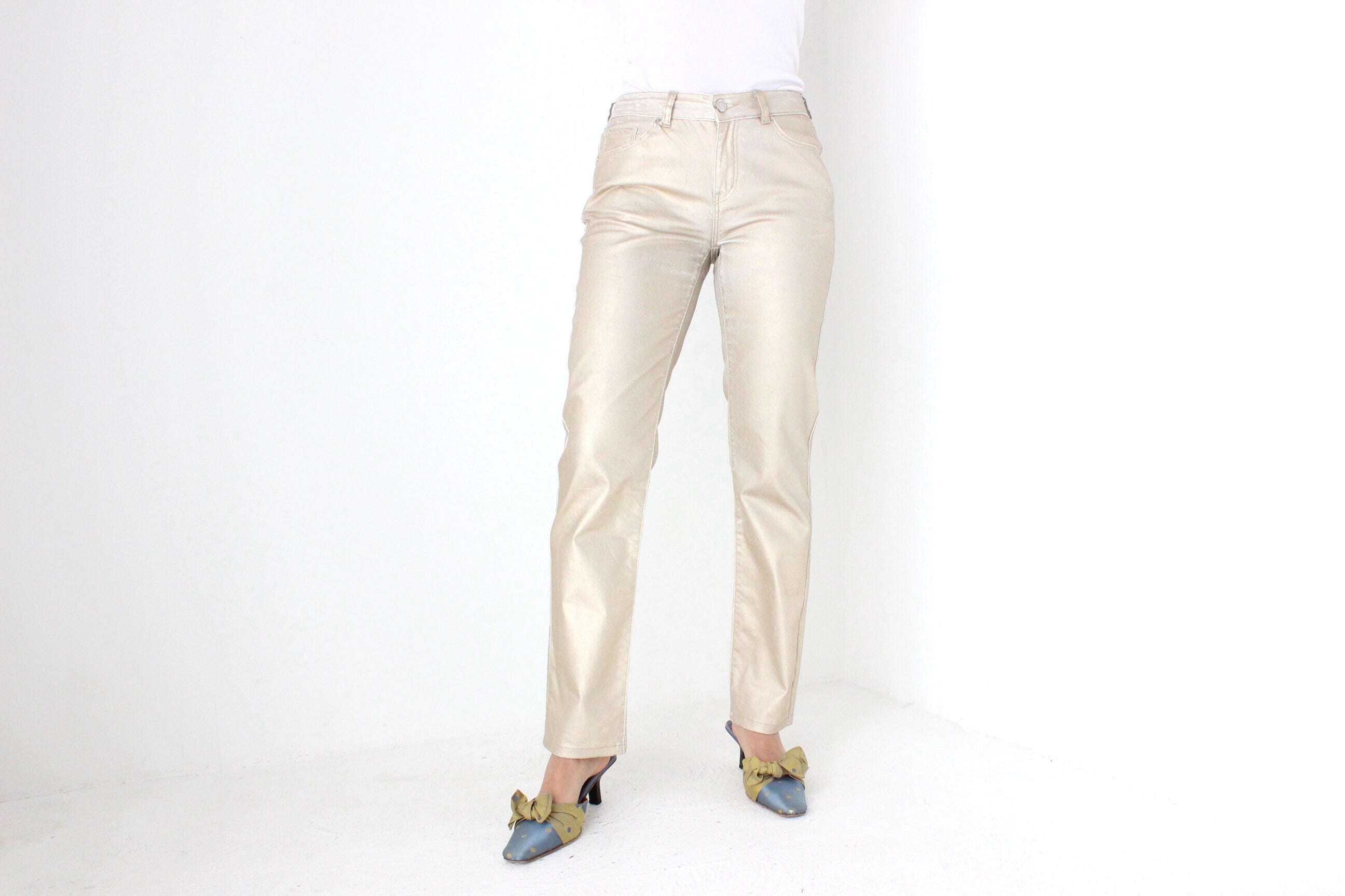 2000s Sprayed Metallic Gold Low Rise Denim Jeans