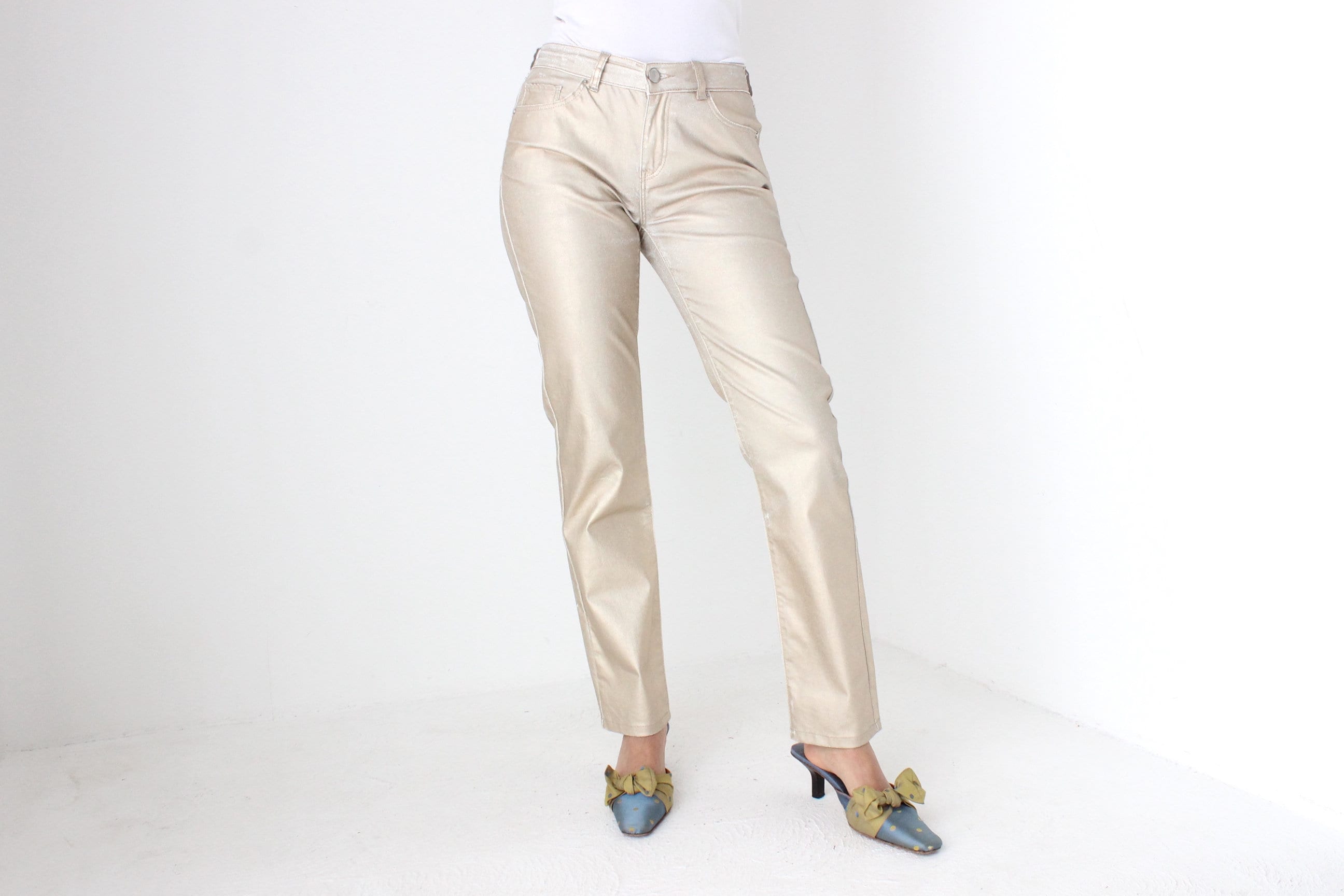 2000s Sprayed Metallic Gold Low Rise Denim Jeans