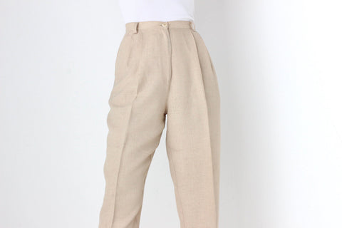 90s Beige High Waist Tapered Relaxed Trousers