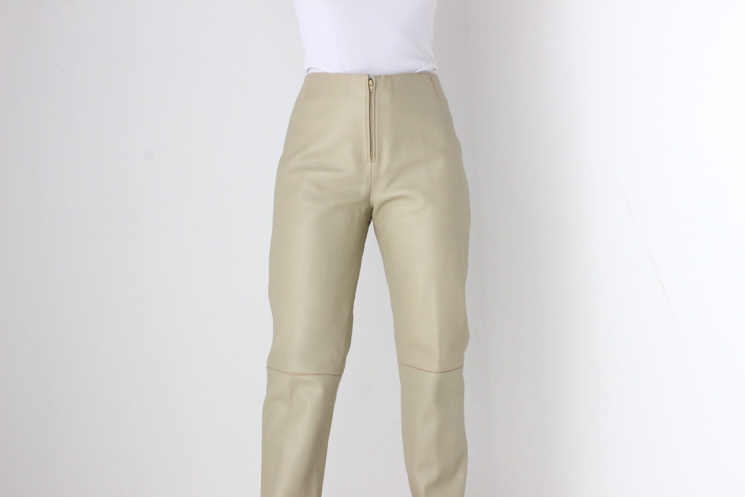 Y2K Neutral Beige Vinyl High Waist Bootcut Pants