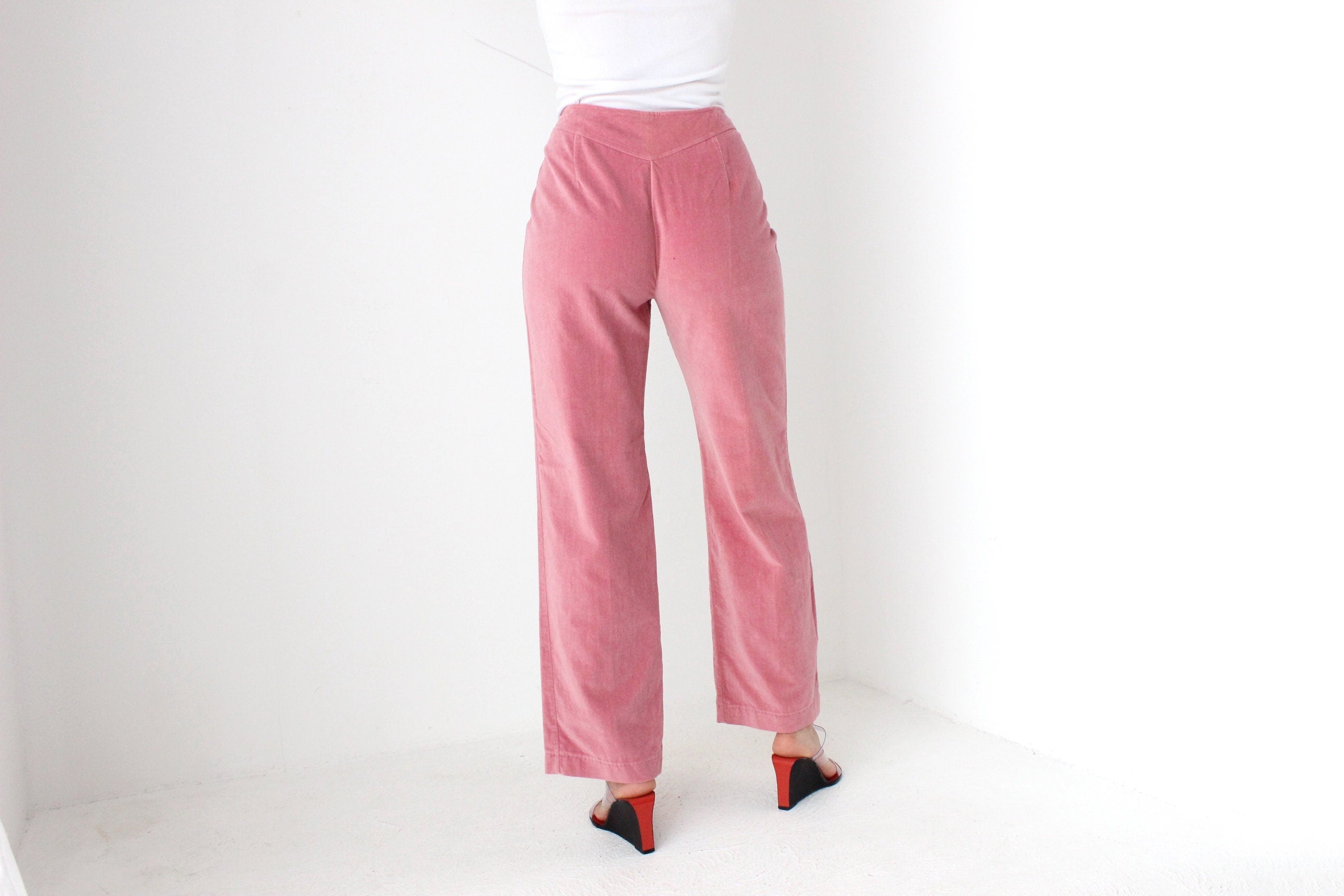 80s Cotton Felt Textured Bubblegum Trousers