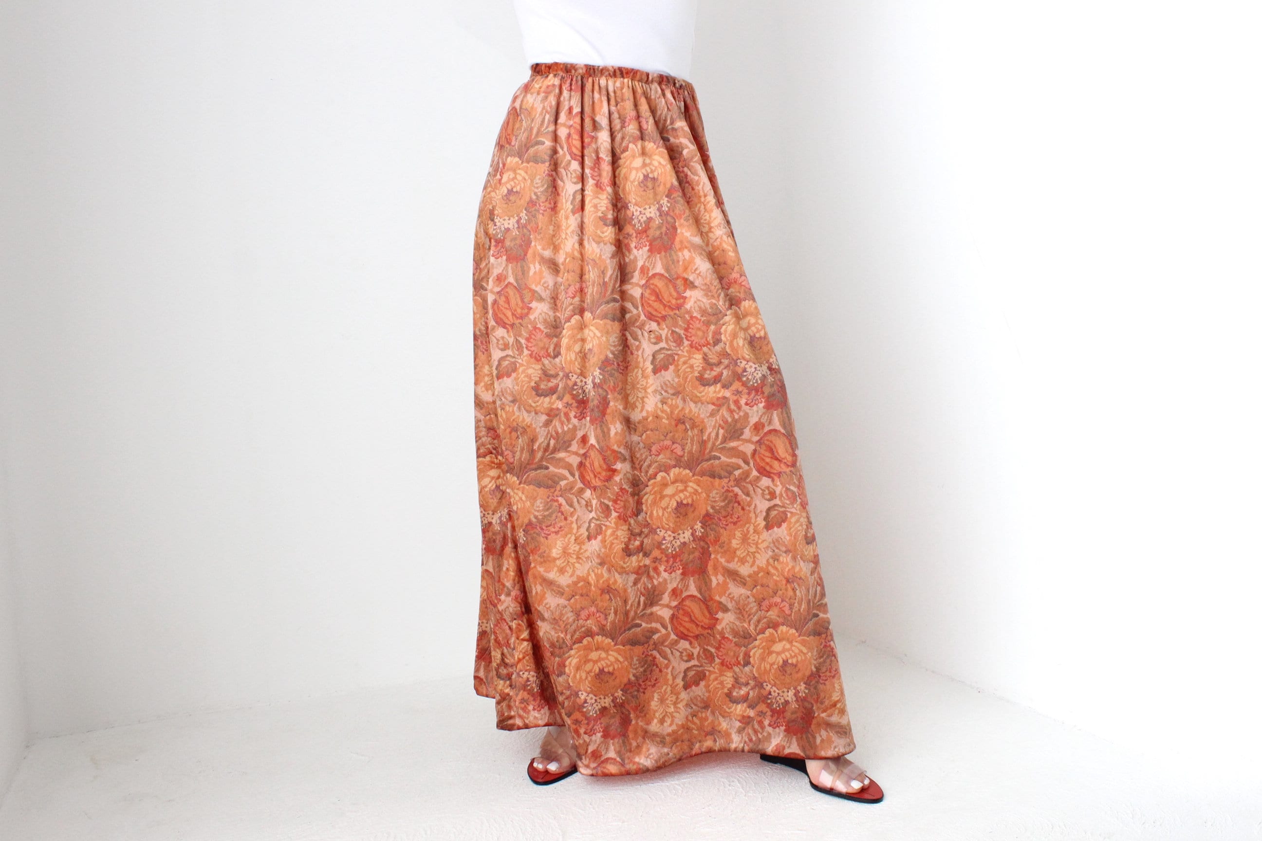 70s Floral Velvet Autumnal Palette Maxi Skirt