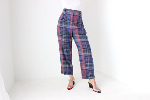 80s Woven Italian Linen Cotton Relaxed Fit Trousers