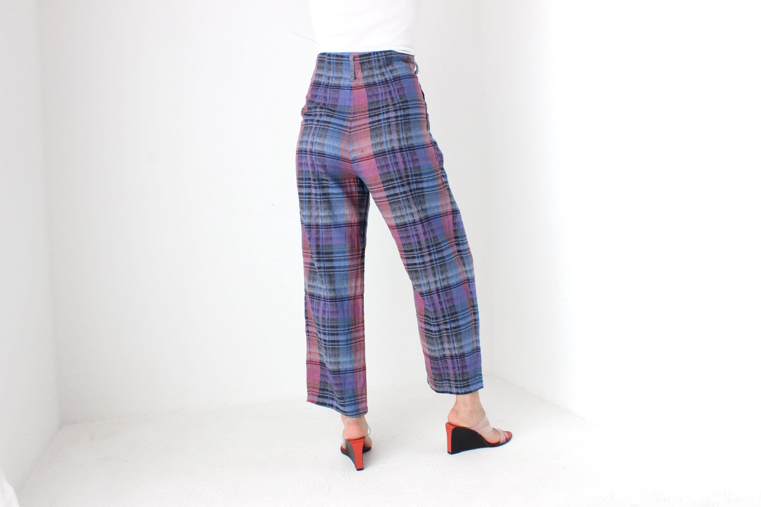 80s Woven Italian Linen Cotton Relaxed Fit Trousers