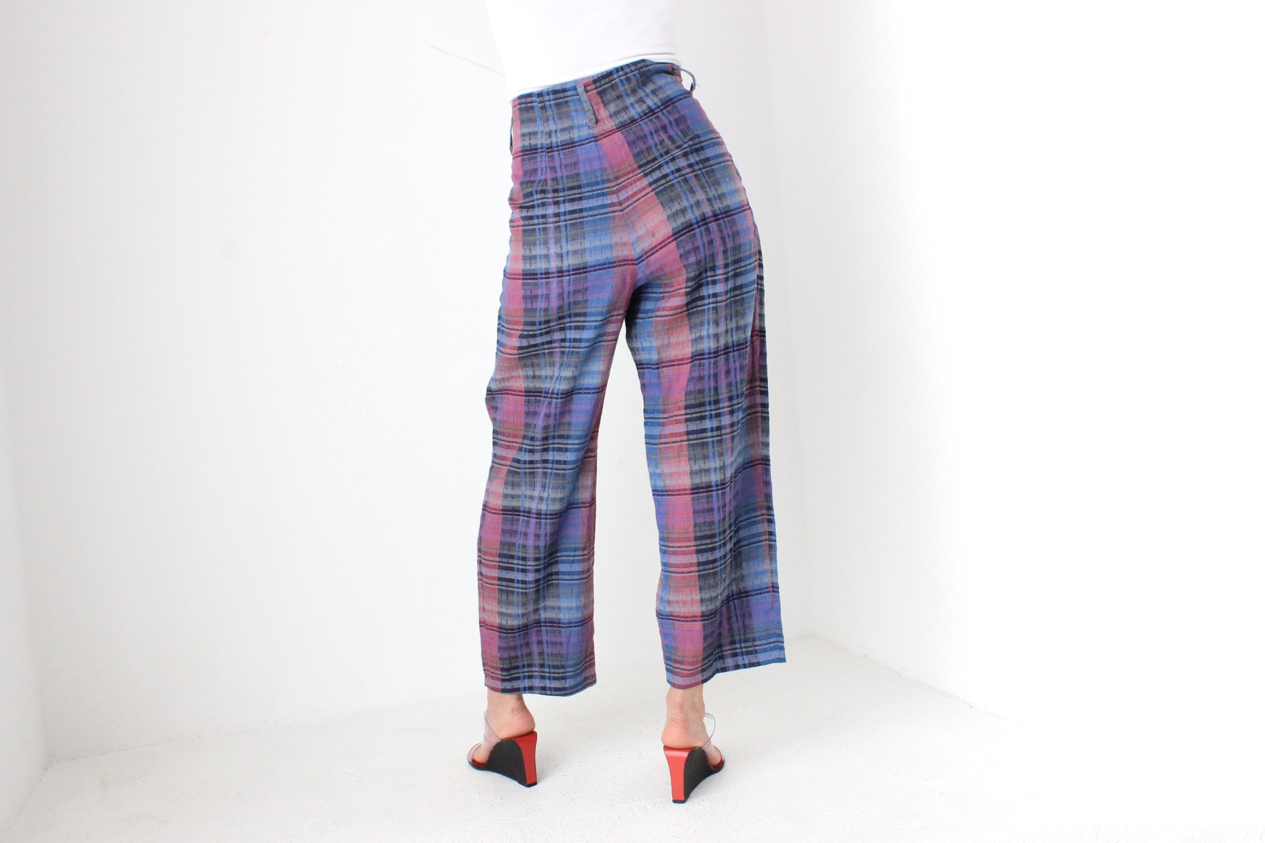 80s Woven Italian Linen Cotton Relaxed Fit Trousers