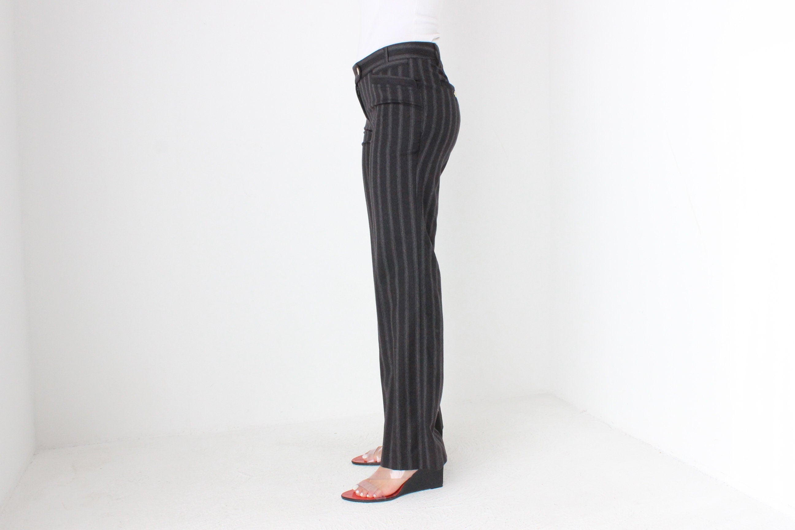 Vintage Y2K Dolce & Gabbana Pure Wool Charcoal Pinstripe Low Rise Bootcut Pants