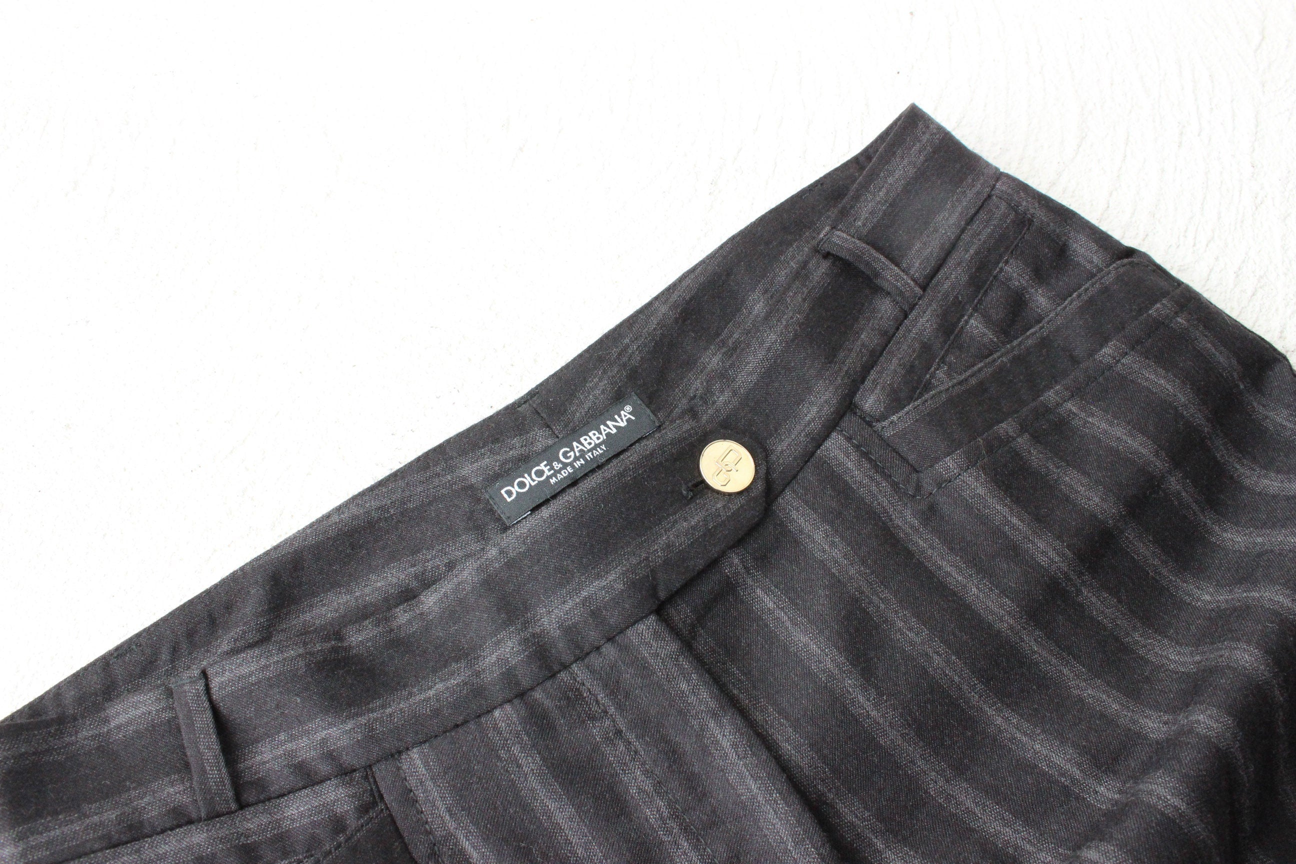 Vintage Y2K Dolce & Gabbana Pure Wool Charcoal Pinstripe Low Rise Bootcut Pants