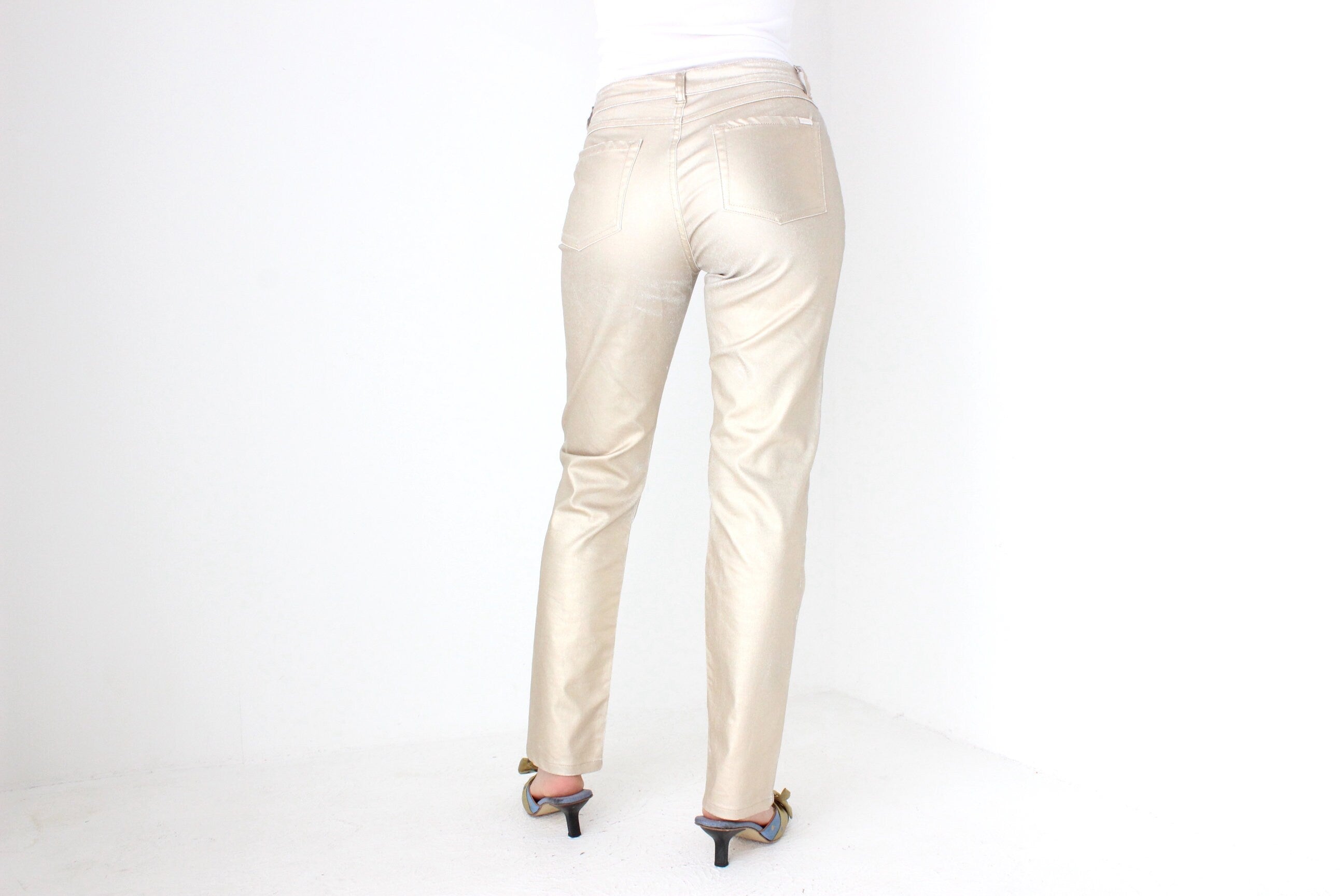 2000s Sprayed Metallic Gold Low Rise Denim Jeans