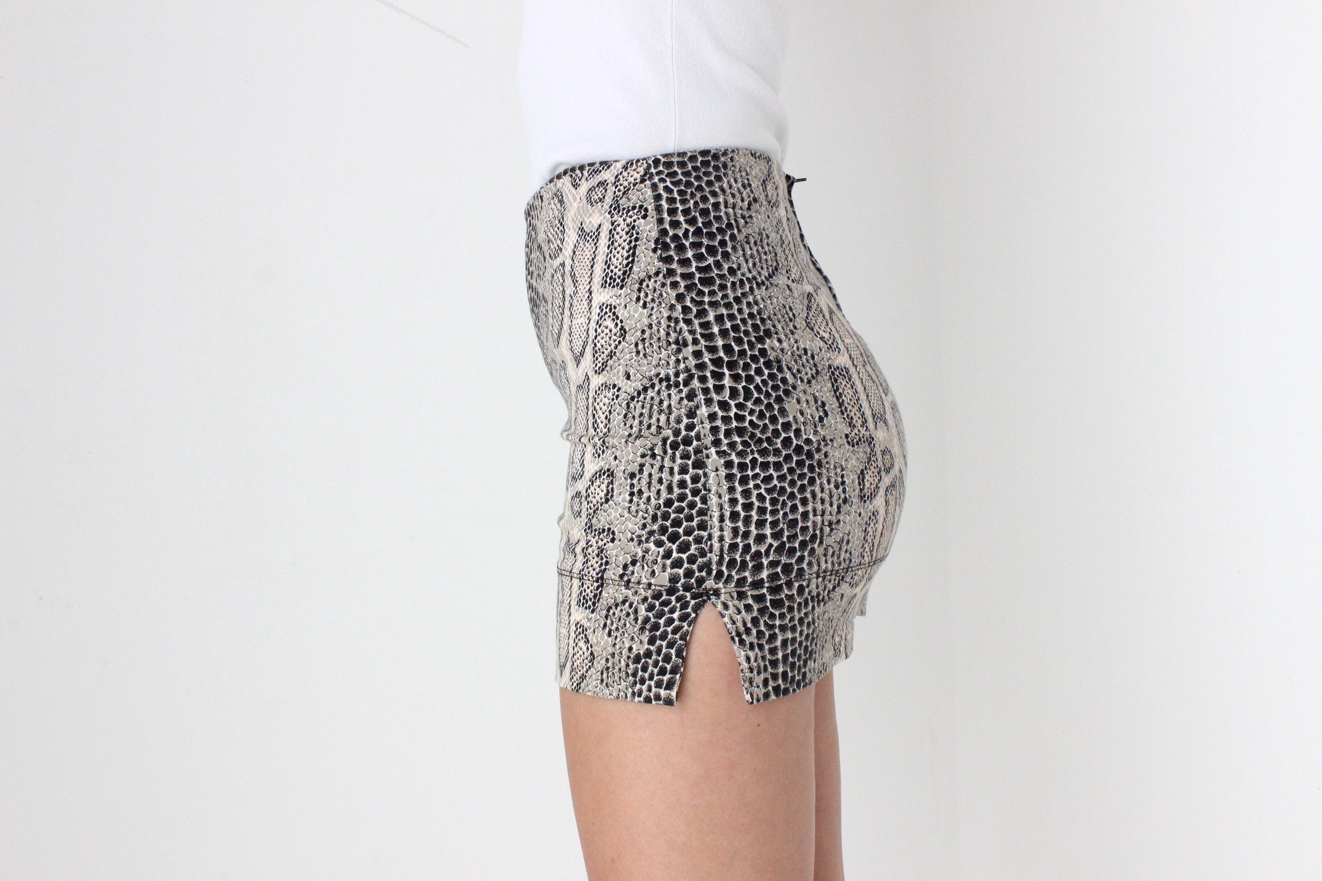 Y2K Low Rise Snakeskin Stretch Micro Mini Skirt