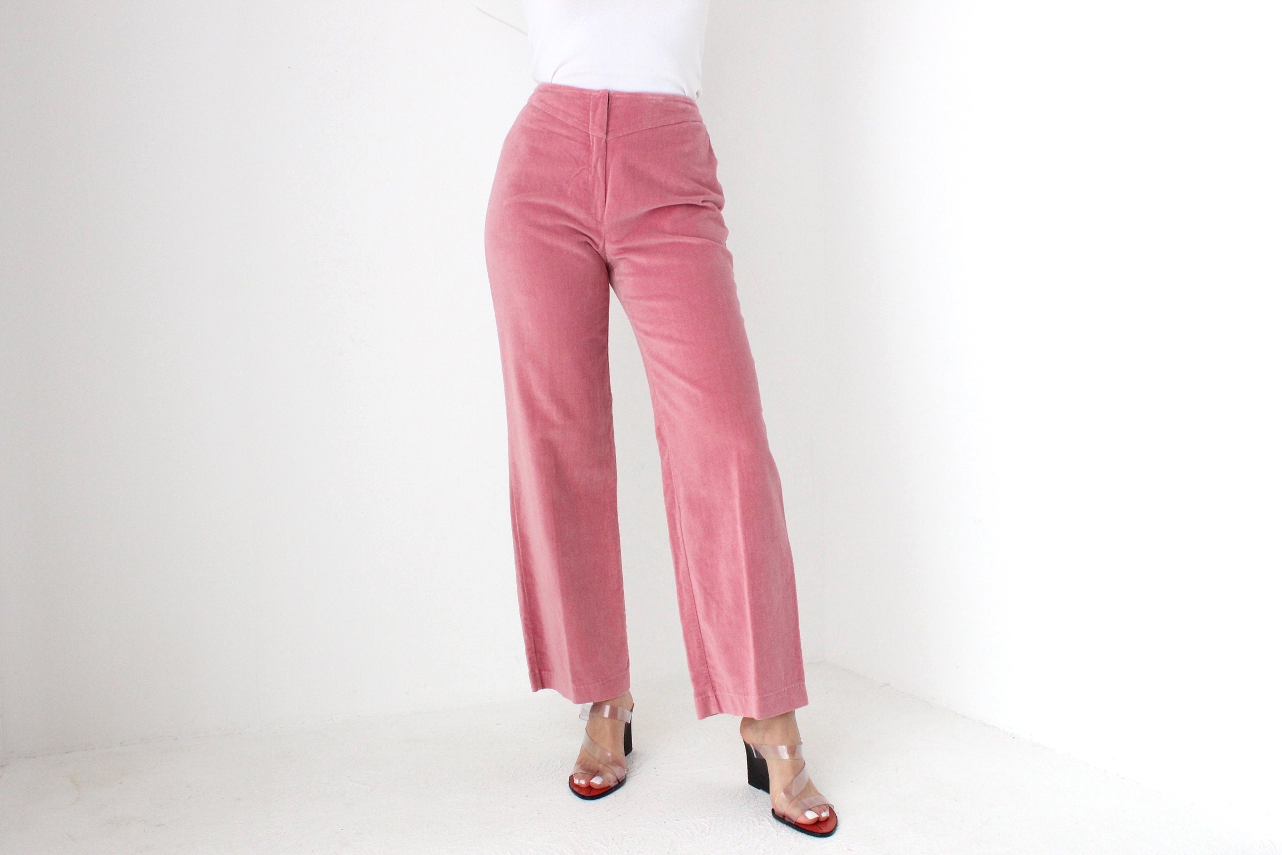 80s Cotton Felt Textured Bubblegum Trousers