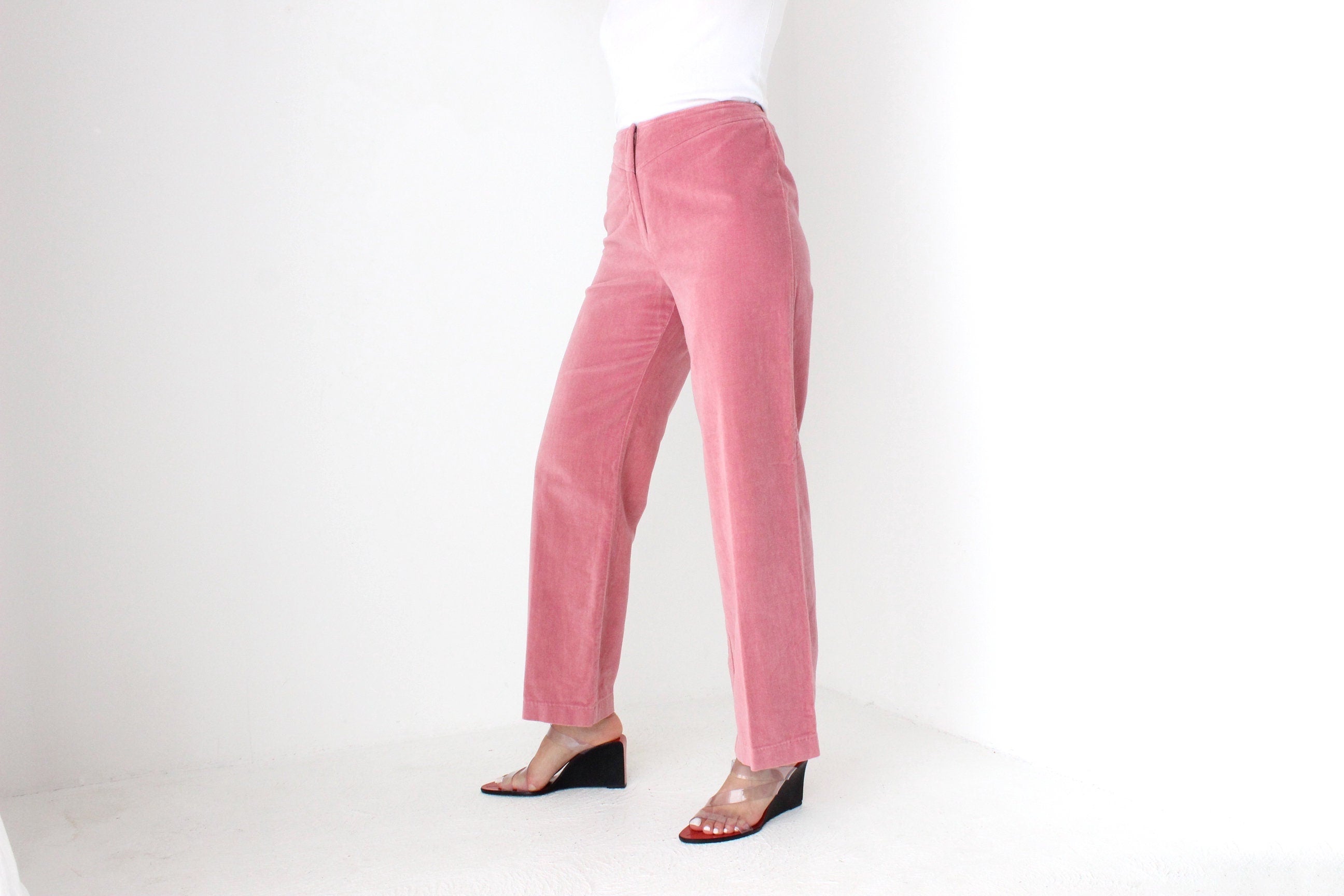 80s Cotton Felt Textured Bubblegum Trousers