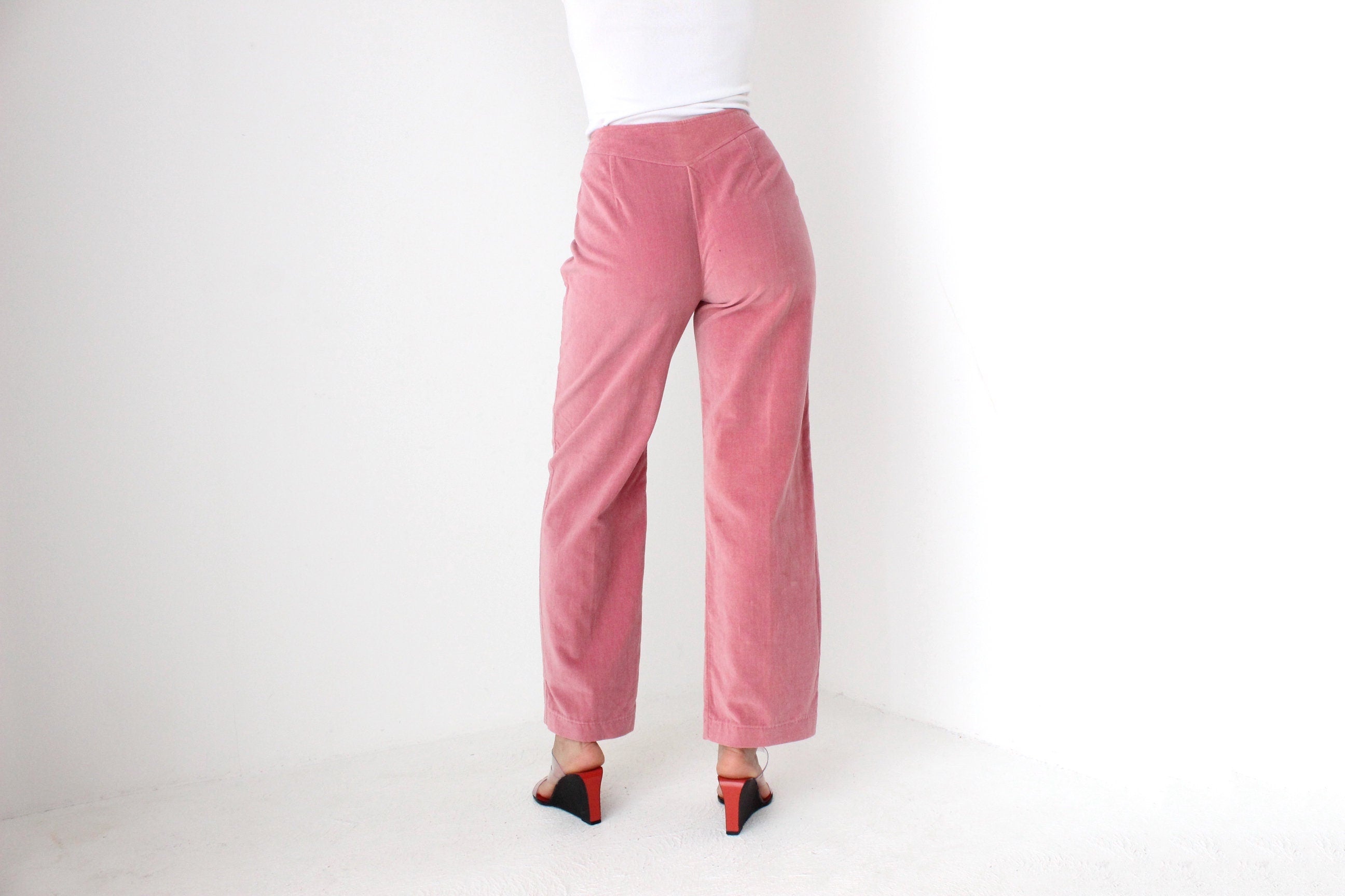 80s Cotton Felt Textured Bubblegum Trousers