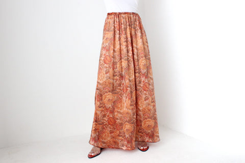 70s Floral Velvet Autumnal Palette Maxi Skirt