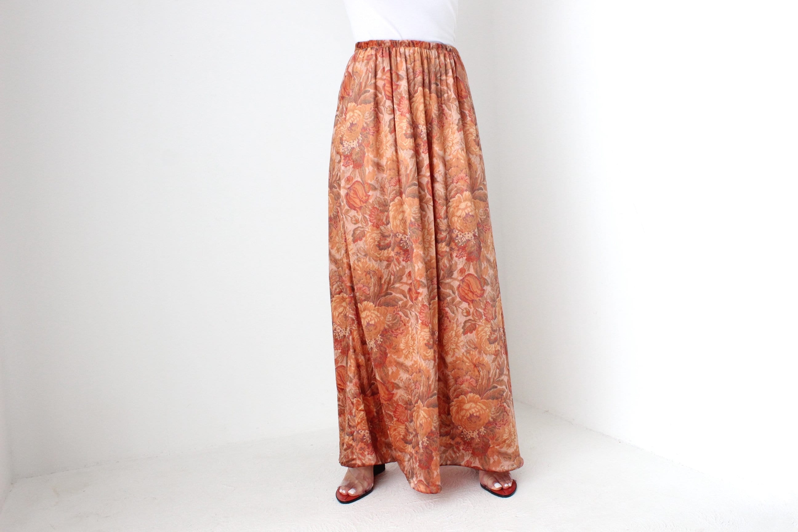 70s Floral Velvet Autumnal Palette Maxi Skirt