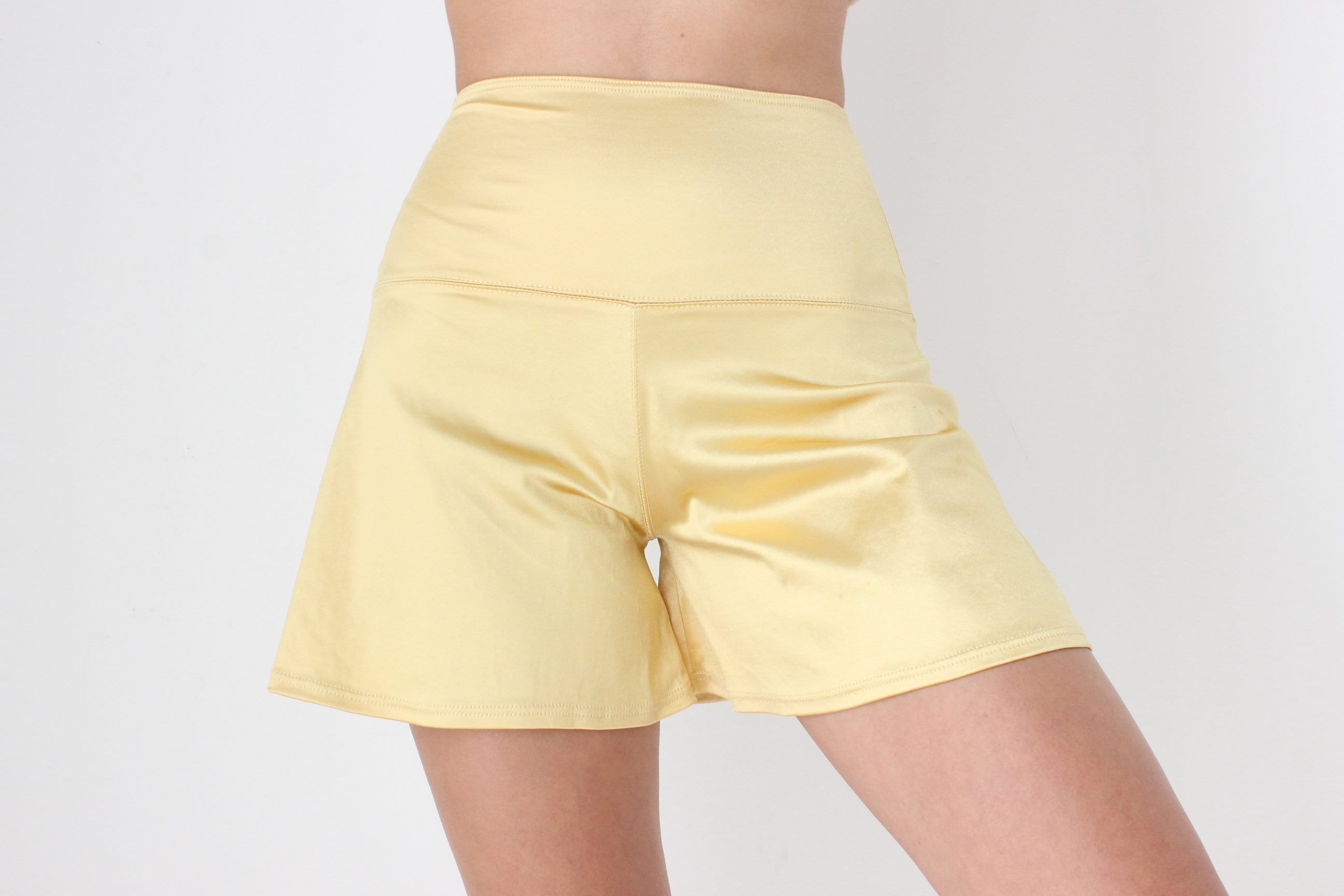 80s Gold High Waist Flared Leg Nylon Lycra Party Shorts