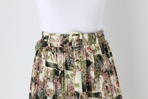 80s Pleated Floral Culotte Shorts w/ Matching Belt