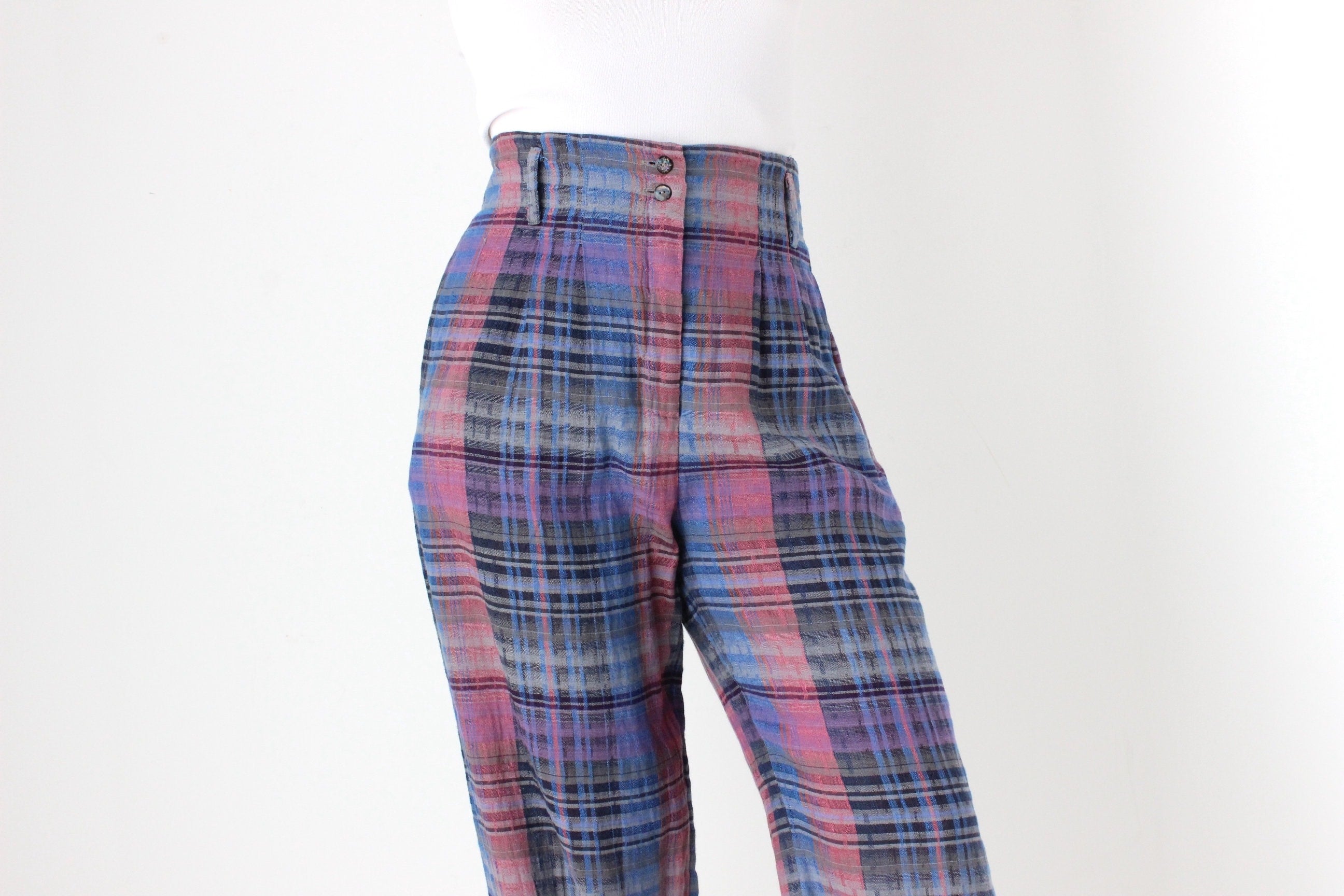 80s Woven Italian Linen Cotton Relaxed Fit Trousers