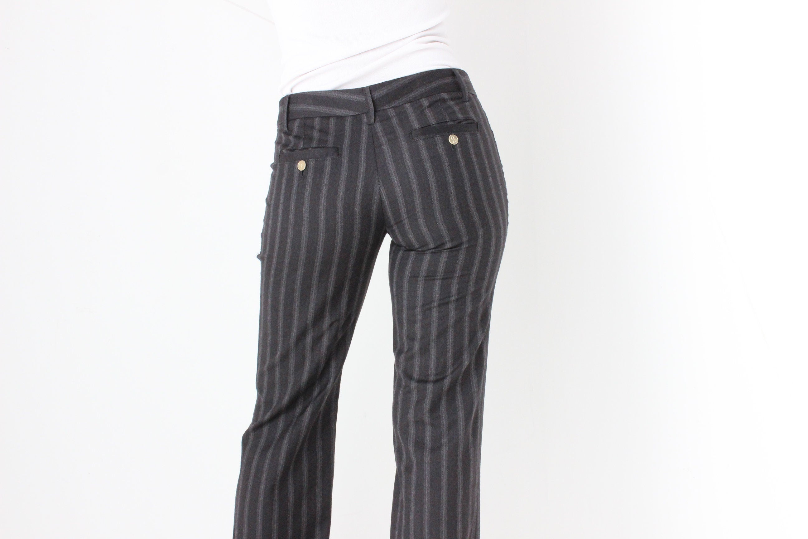 Vintage Y2K Dolce & Gabbana Pure Wool Charcoal Pinstripe Low Rise Bootcut Pants
