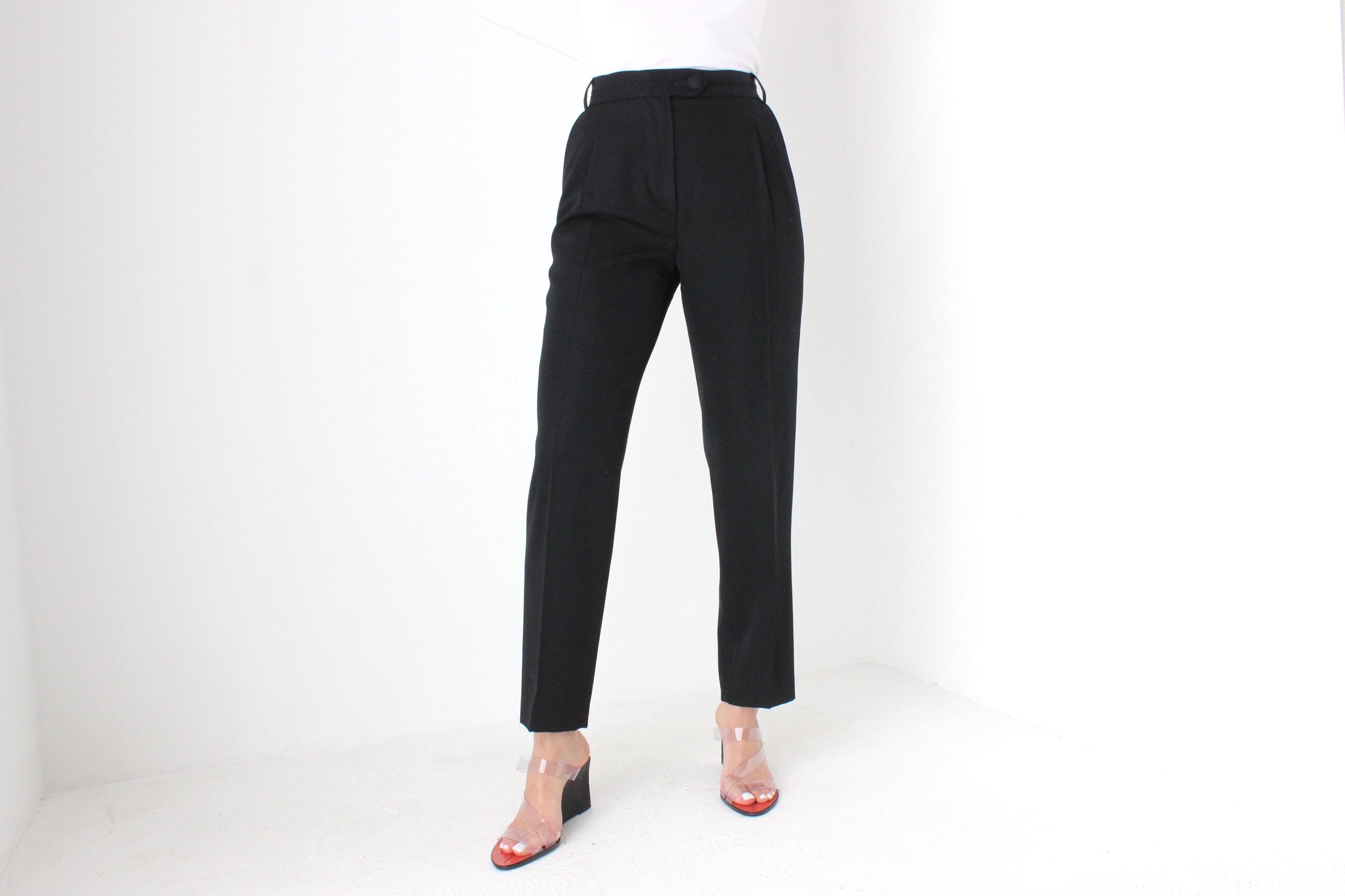 90s Moschino Couture Pure Wool High Waist Tuxedo Pants