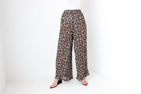 90s Floral Grunge Pleated Palazzo Pants