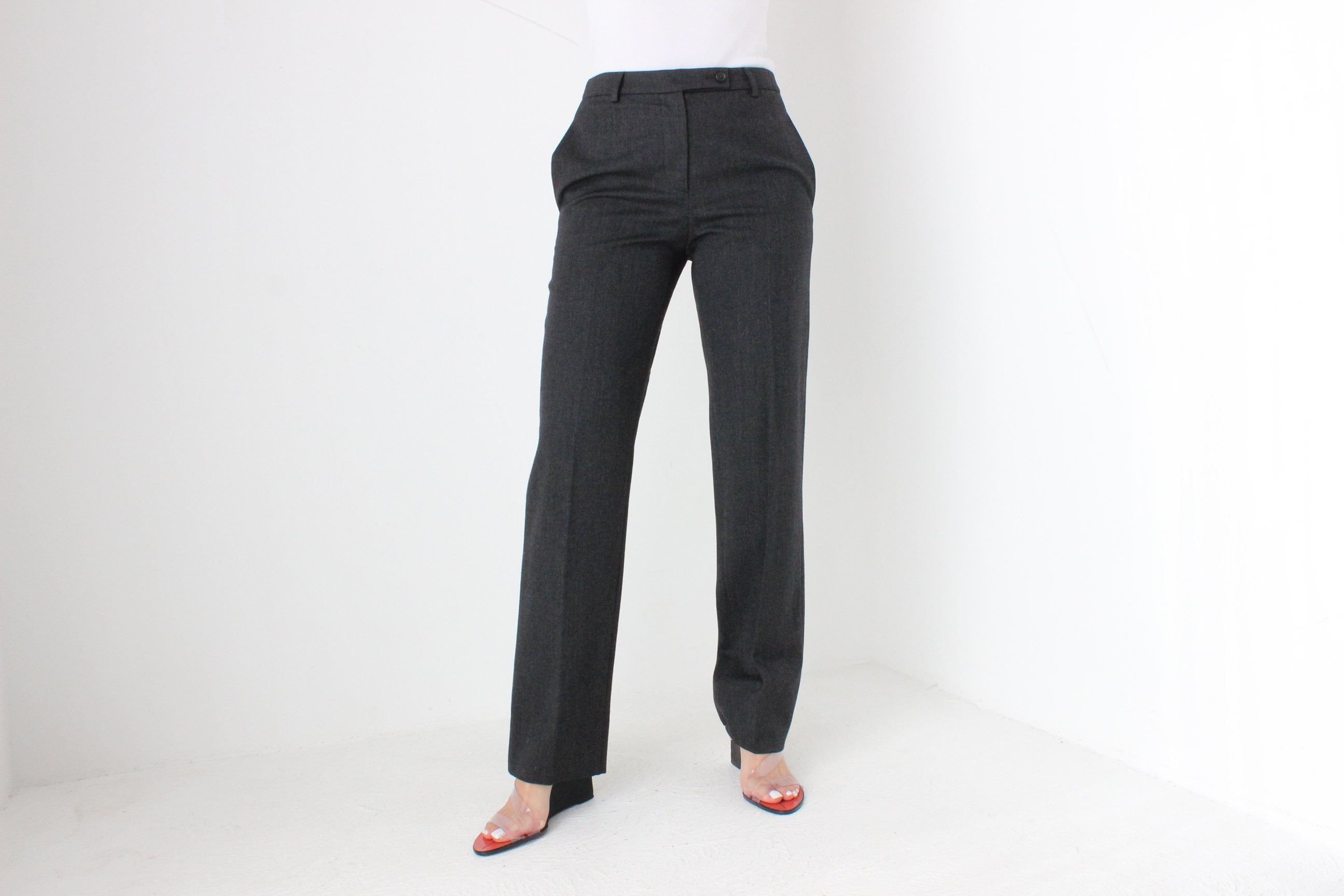 BALLETCORE 90s PRADA Grey Wool Tailored Trousers