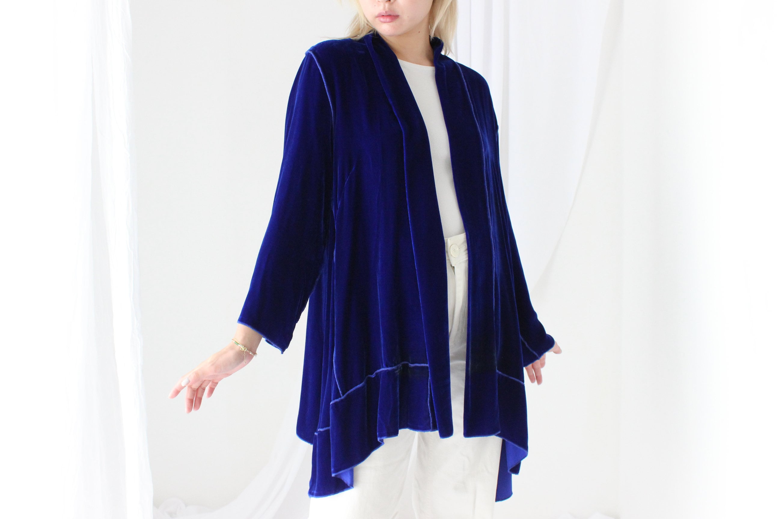 Luxury 90s PURE SILK VELVET Cobalt Kimono Robe Jacket