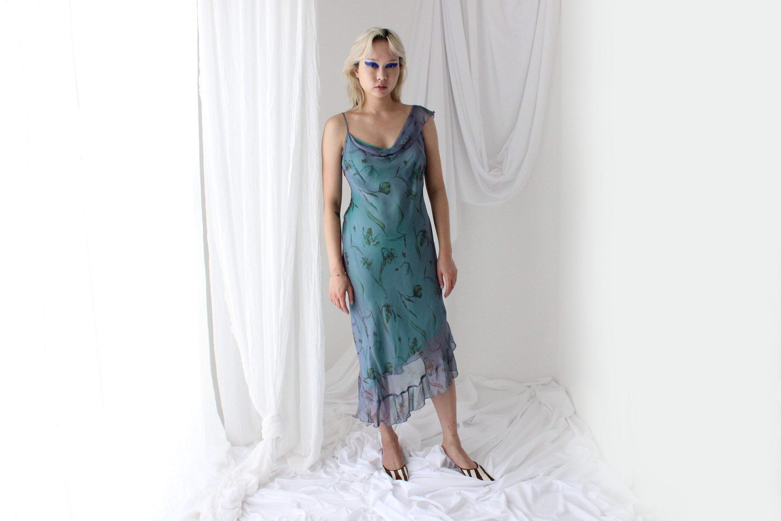 Y2K PURE SILK Shimmer Asymmetric Carrie Dress