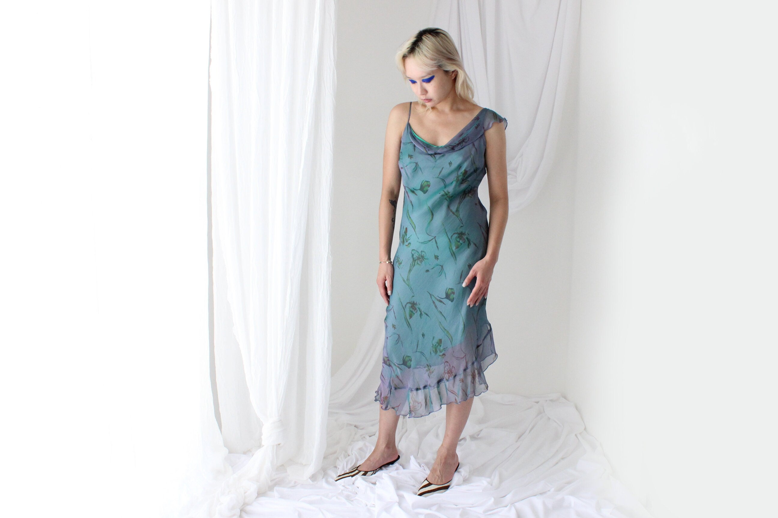 Y2K PURE SILK Shimmer Asymmetric Carrie Dress