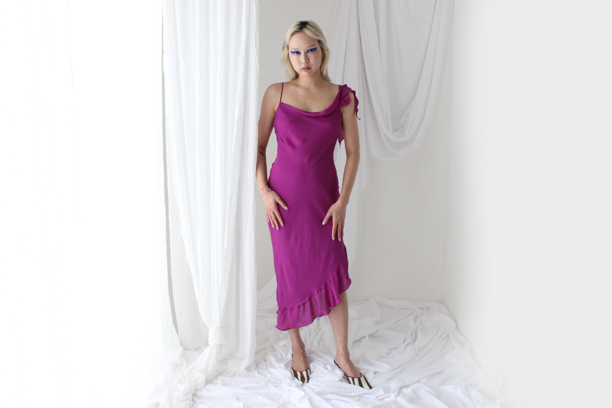 Stunning Y2K PURE SILK Asymmetric Cocktail Dress