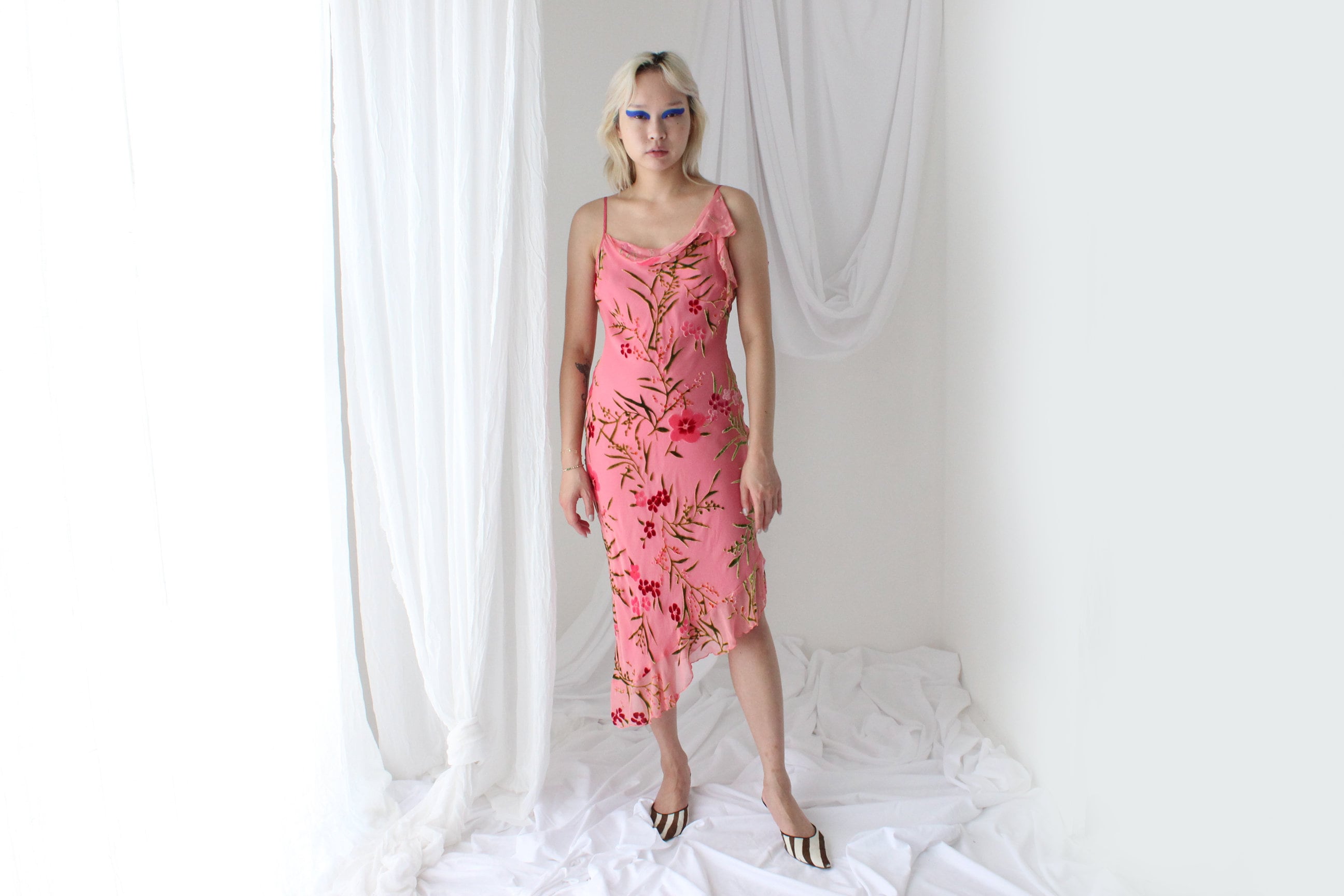 Y2K PURE SILK Asymmetric Velvet Burnout Galliano/Dior Vibe Dress